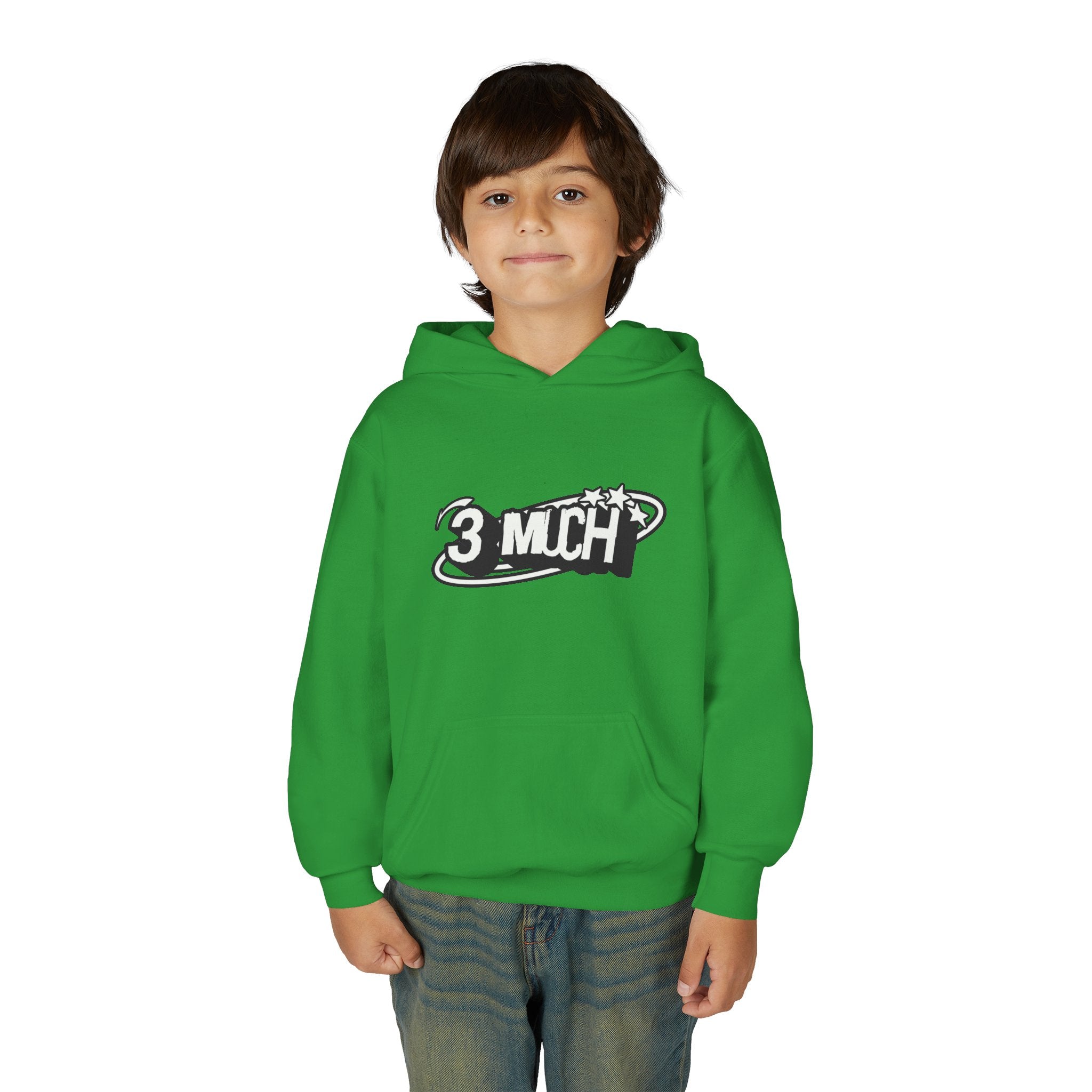 Youth Hoodie — Retro '3 MUCH'Style Graphic Pullover