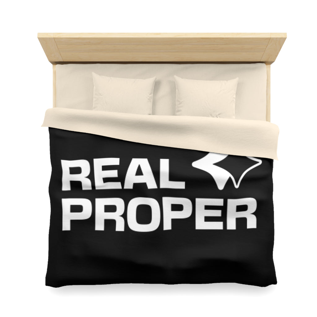 Duvet Cover — "REAL PROPER" Bold Text Black Microfiber Duvet