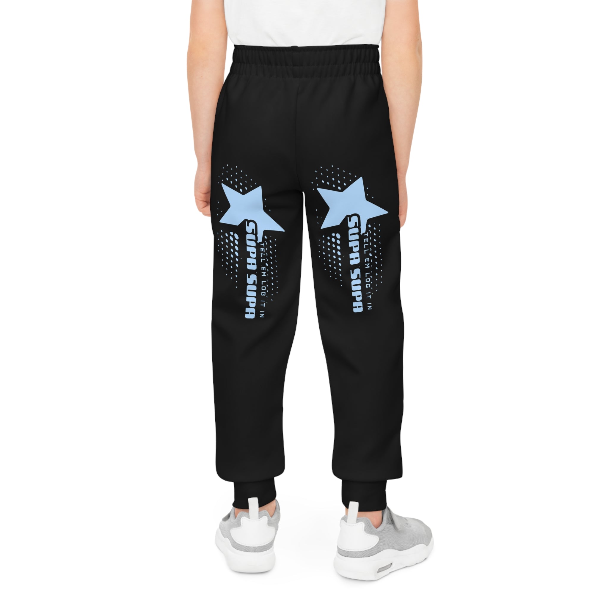 Youth Joggers with Star Graphic — 'Tell em log it in' Blue Accent Kids Sweatpants