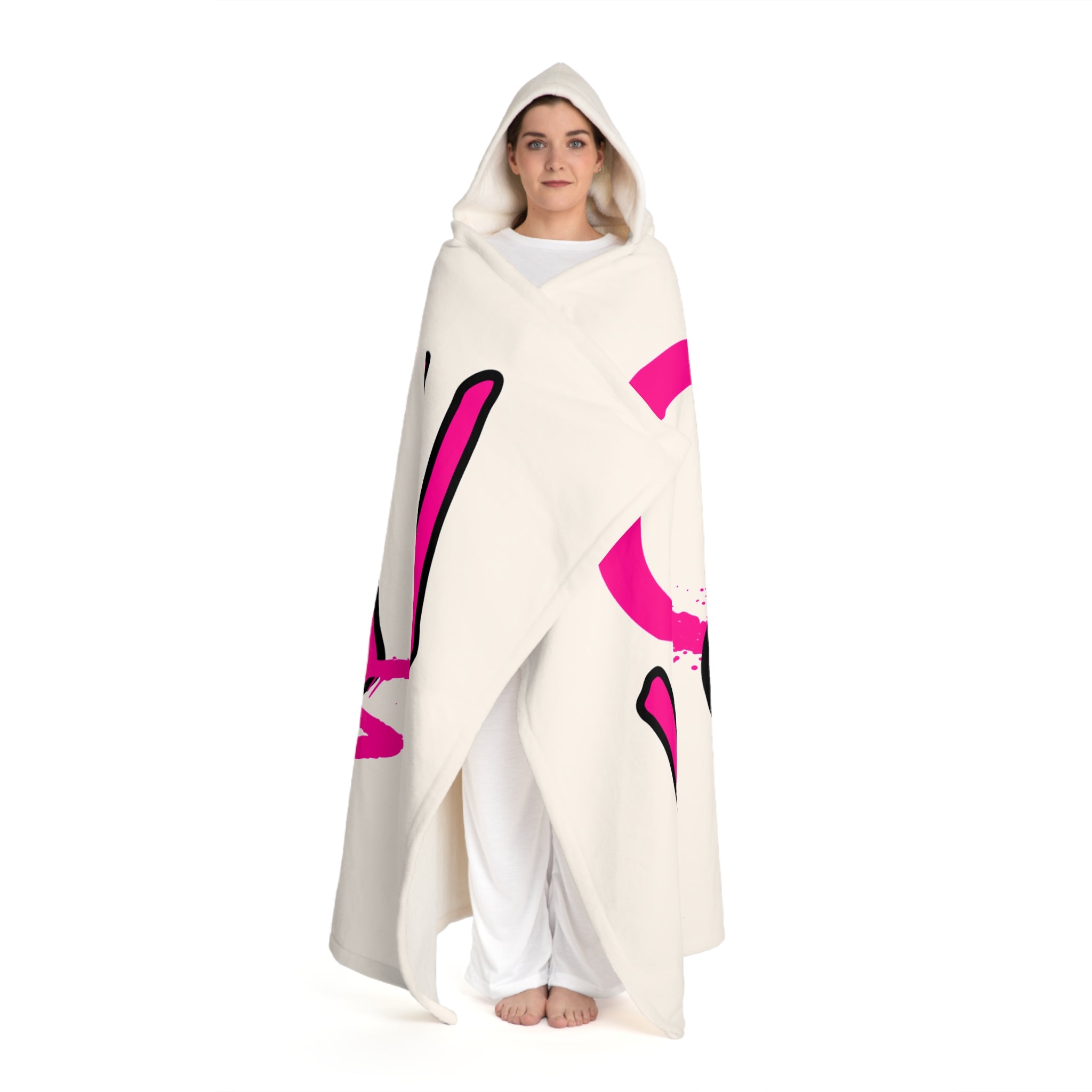 Hooded Sherpa Blanket — Cozy Cream Fleece with Bold 'LOGIN' Graphic
