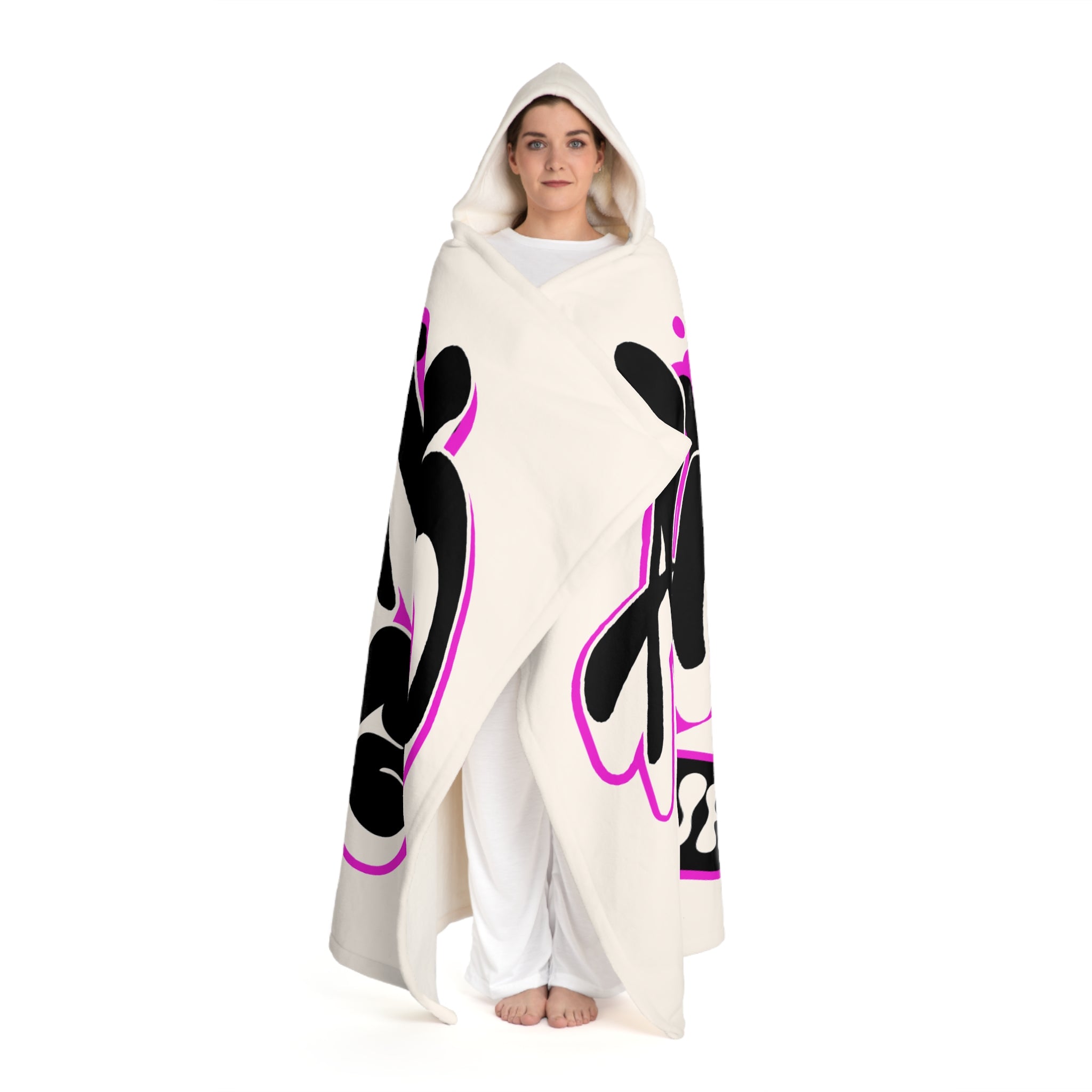 Hooded Sherpa Blanket — Cozy Cream Fleece with Bold Black "NO LOVE" Design