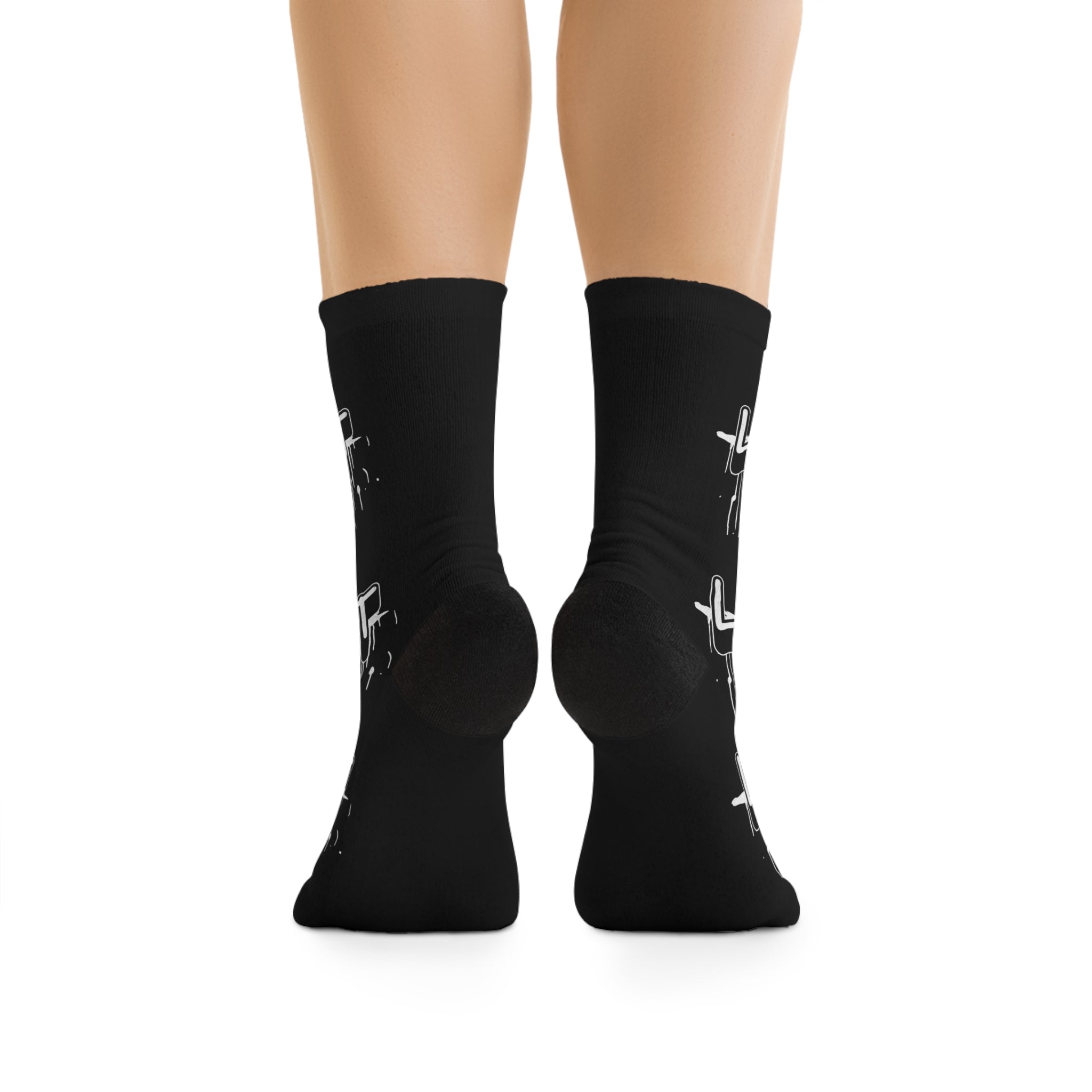 Graffiti Log it in Poly Socks – Black Urban Streetwear Crew Socks