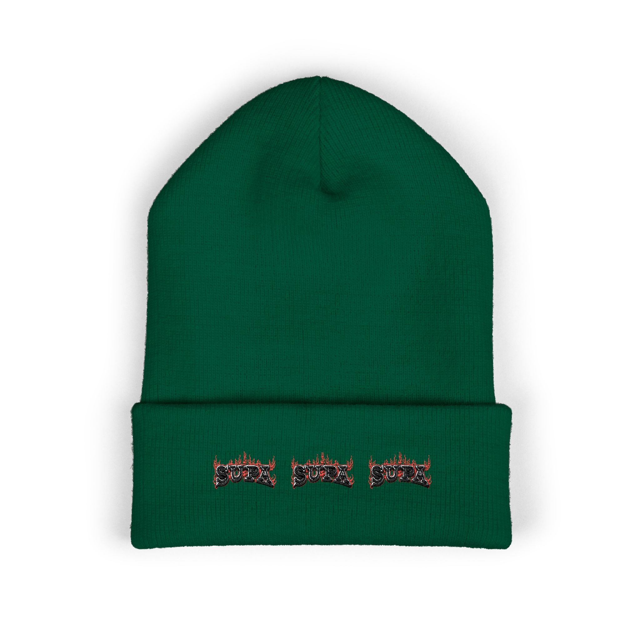 Embroidered Floral 'SUPA' Cuffed Beanie — Cozy Streetwear Knit Hat