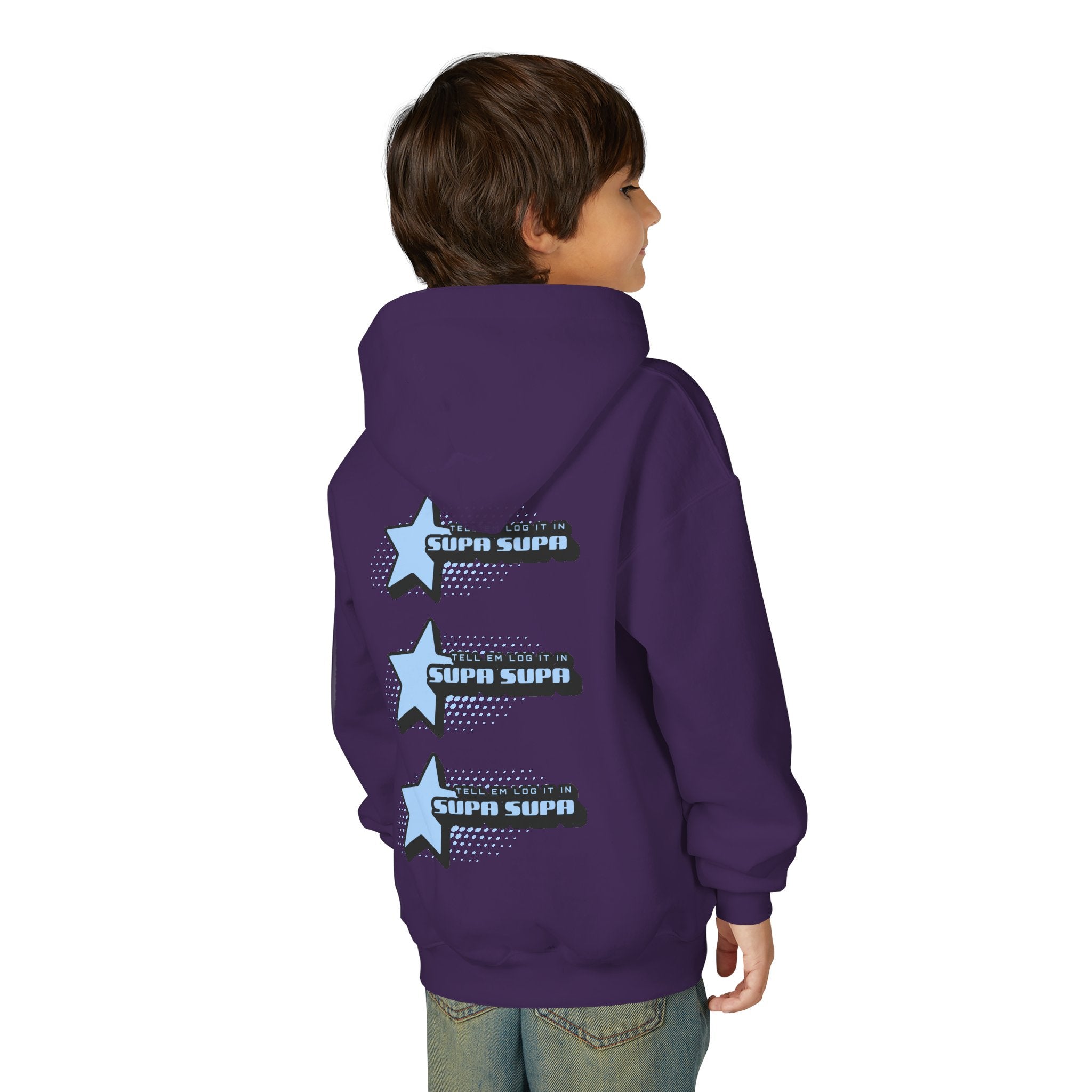 Youth Hoodie — Blue Star "SUPA SUPA" Graphic Pullover