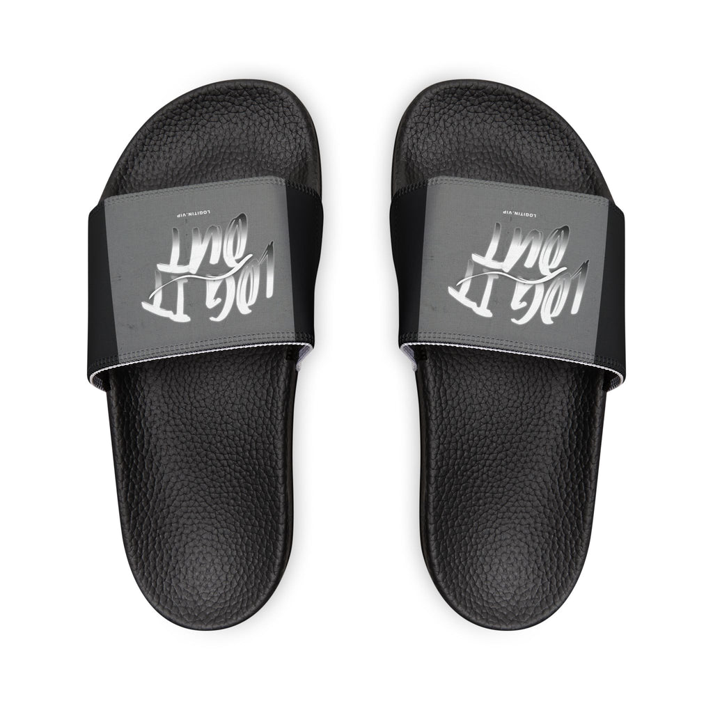 Men's Slide Sandals — 'Log it out' Graphic Removable-Strap Pool Slides