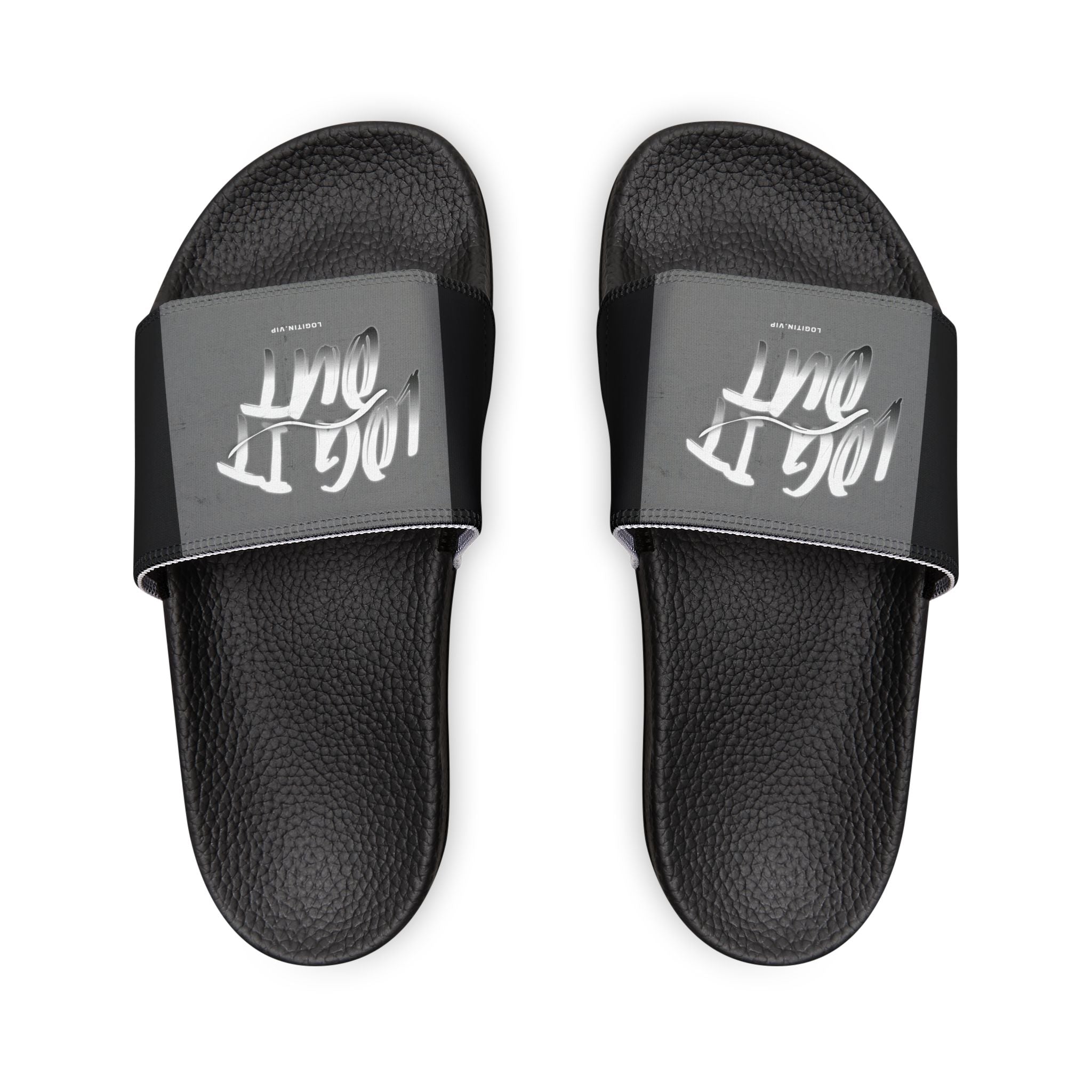 Men's Slide Sandals — 'Log it out' Graphic Removable-Strap Pool Slides