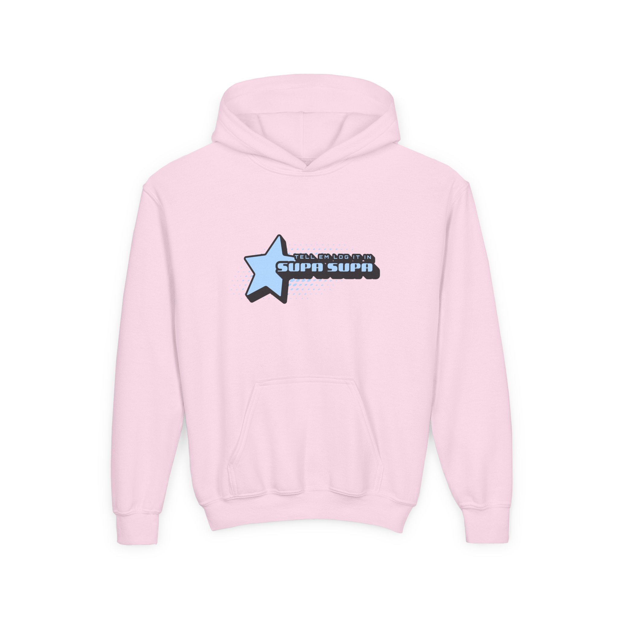 Youth Hoodie — Blue Star "SUPA SUPA" Graphic Pullover