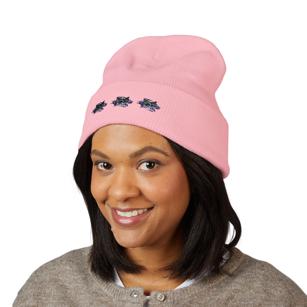 Embroidered "Strategic" Floral Cuffed Beanie