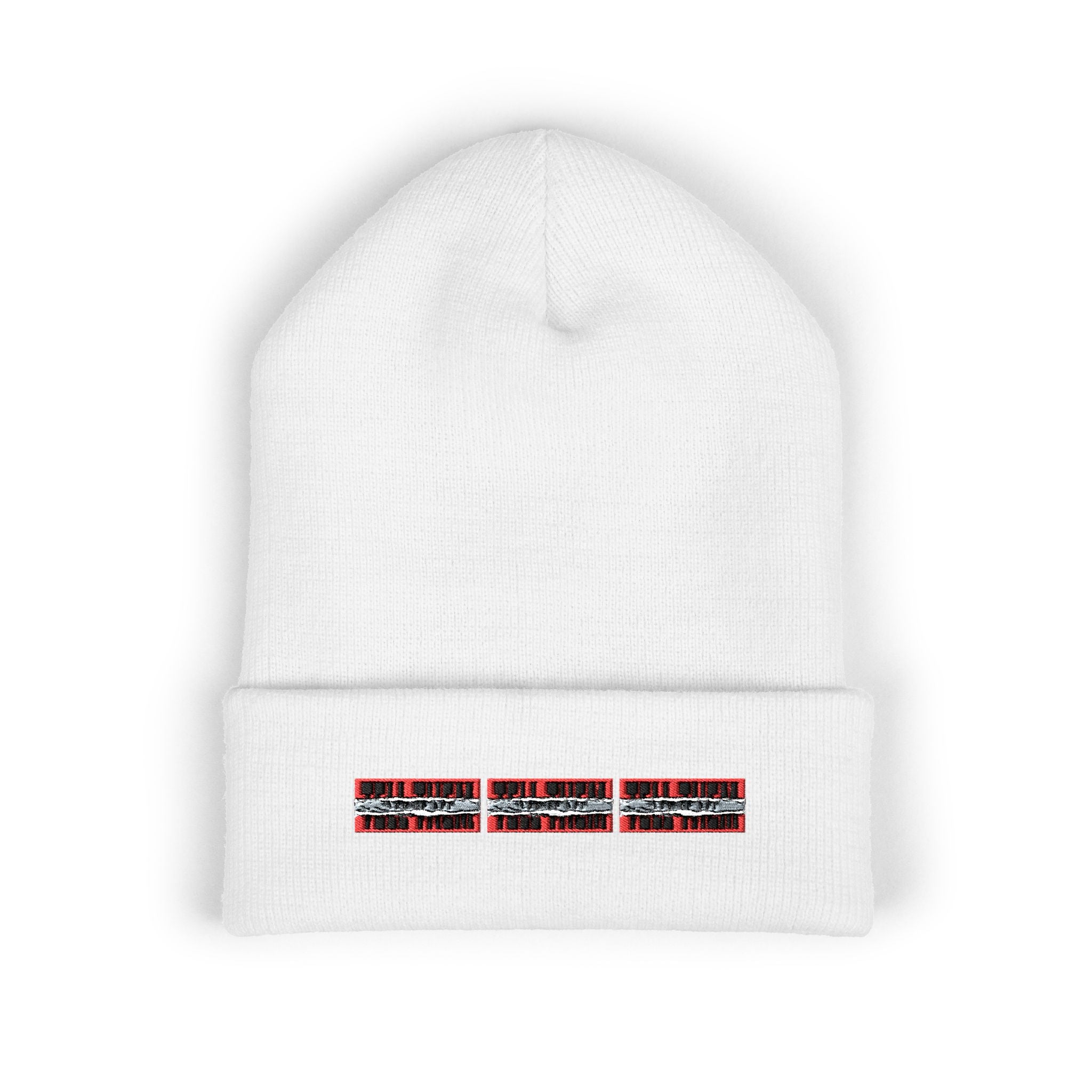 Embroidered Plaid "LOG IT OUT" Cuffed Beanie — Cozy Winter Knit Hat