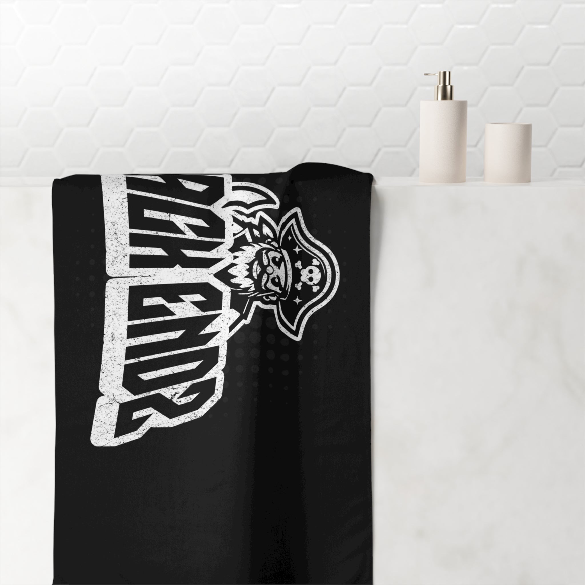Beach Towel — 'Back Endz' Pirate Logo Black Cotton Towel