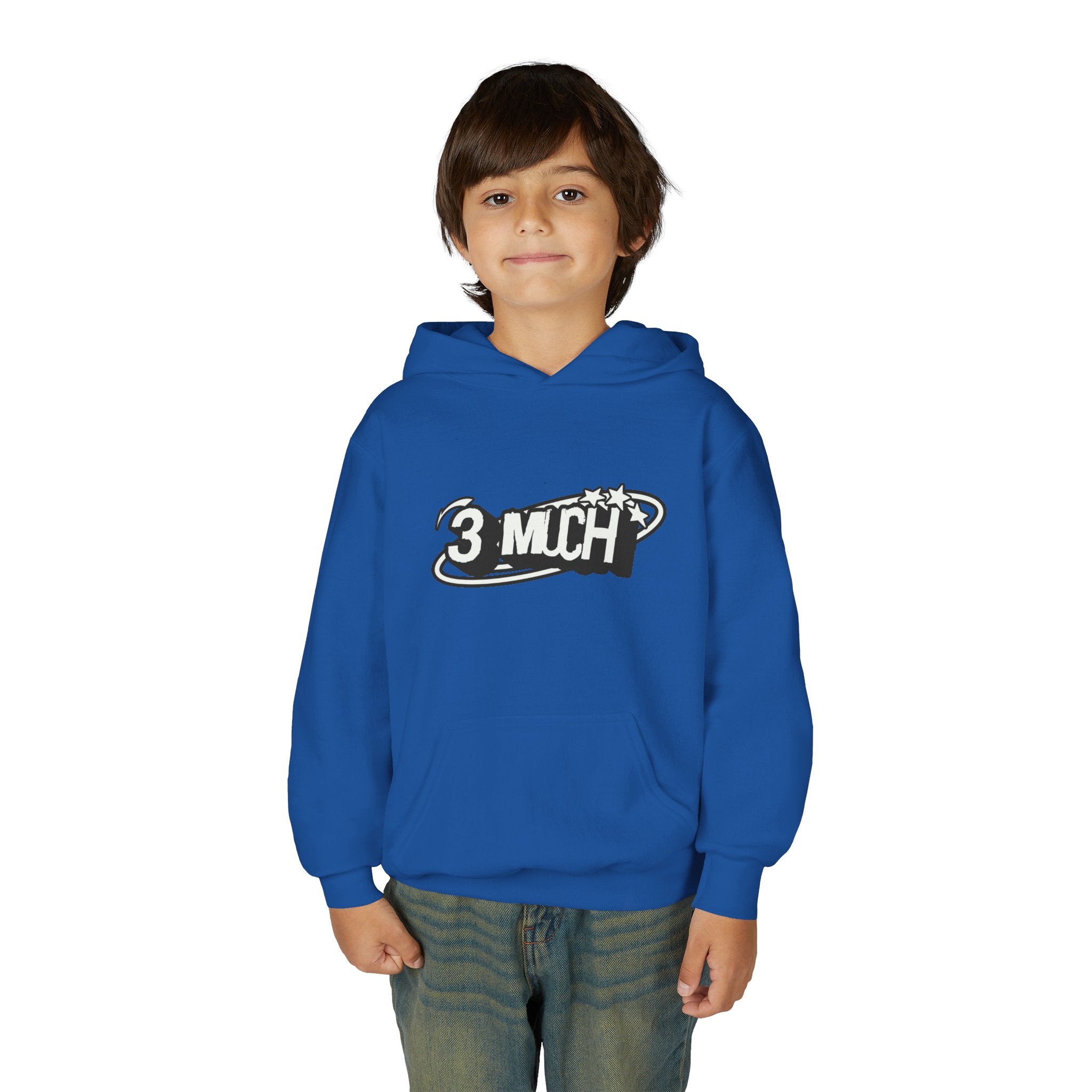 Youth Hoodie — Retro '3 MUCH'Style Graphic Pullover
