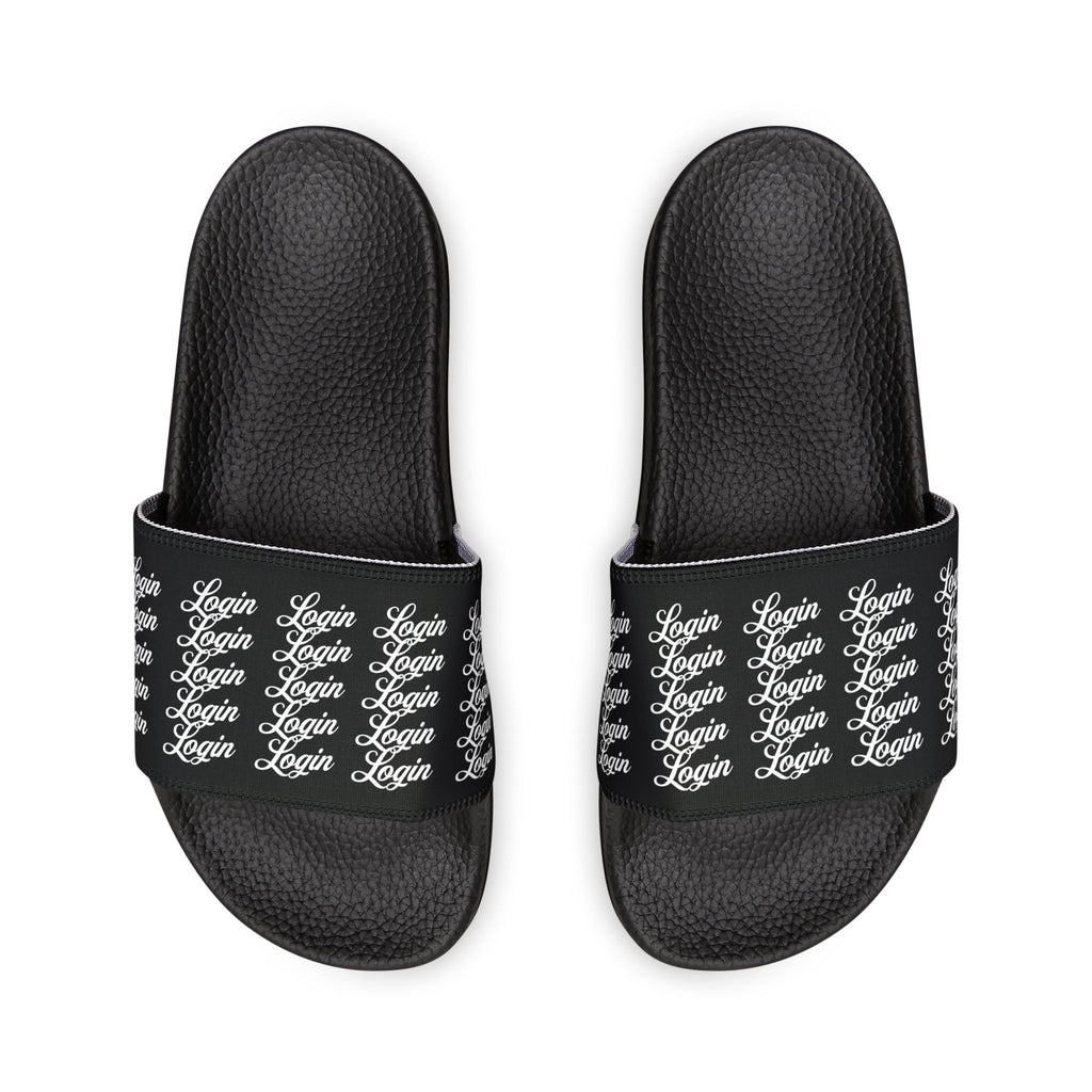 Women's Removable‑Strap Login Slide Sandals — Black Script Pattern
