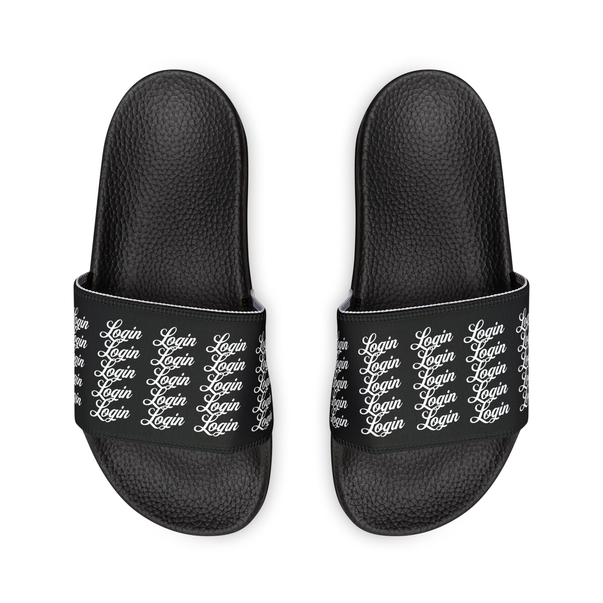 Women's Removable‑Strap Login Slide Sandals — Black Script Pattern