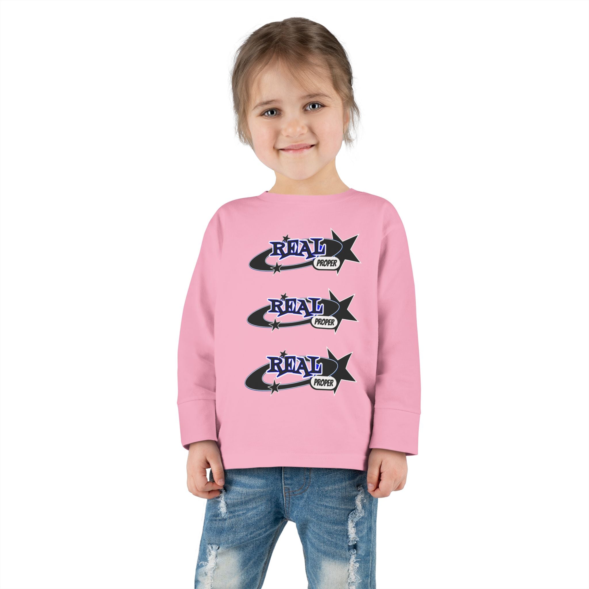 Toddler Long Sleeve Tee — 'Real Proper' Star Graphic Kids Shirt