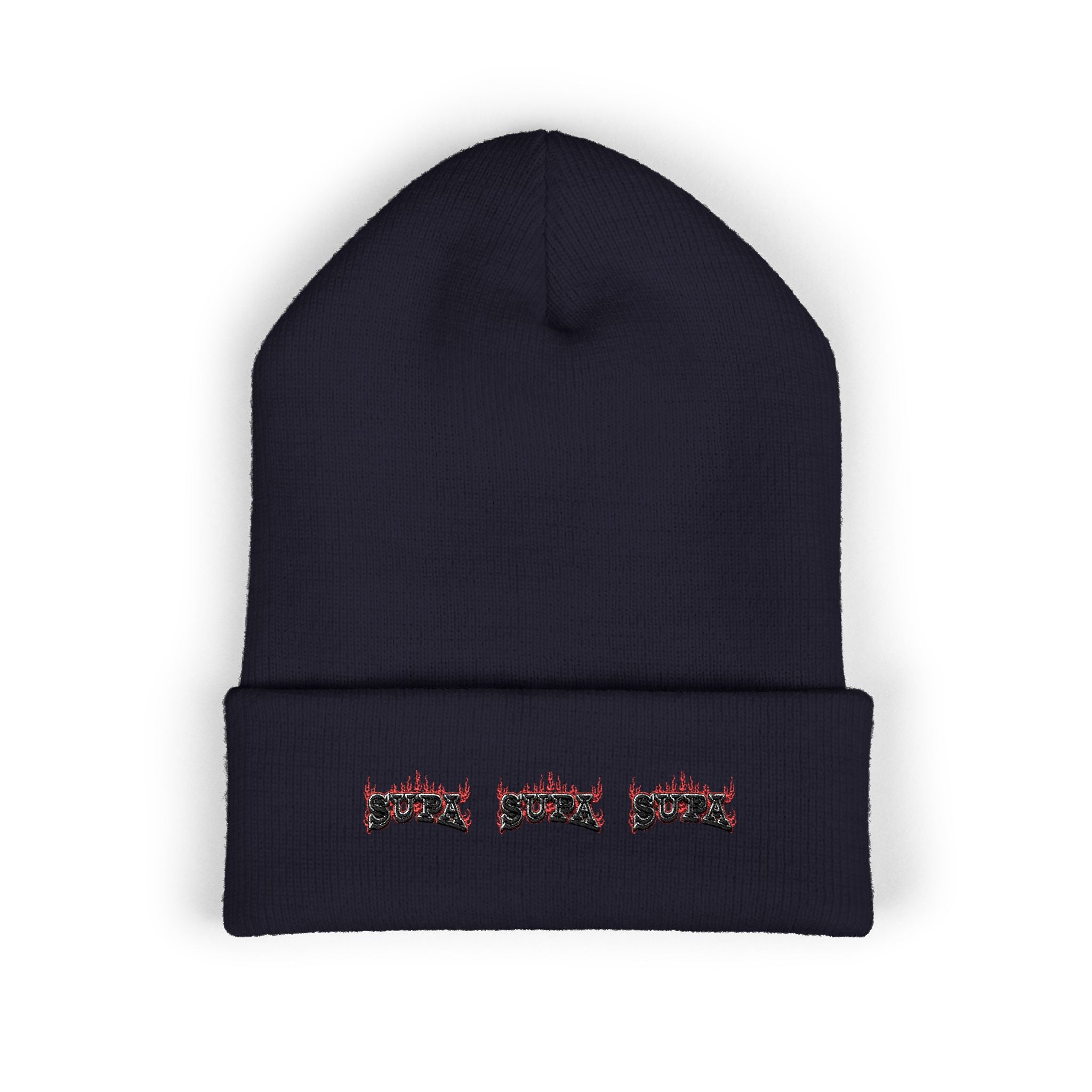 Embroidered Floral 'SUPA' Cuffed Beanie — Cozy Streetwear Knit Hat