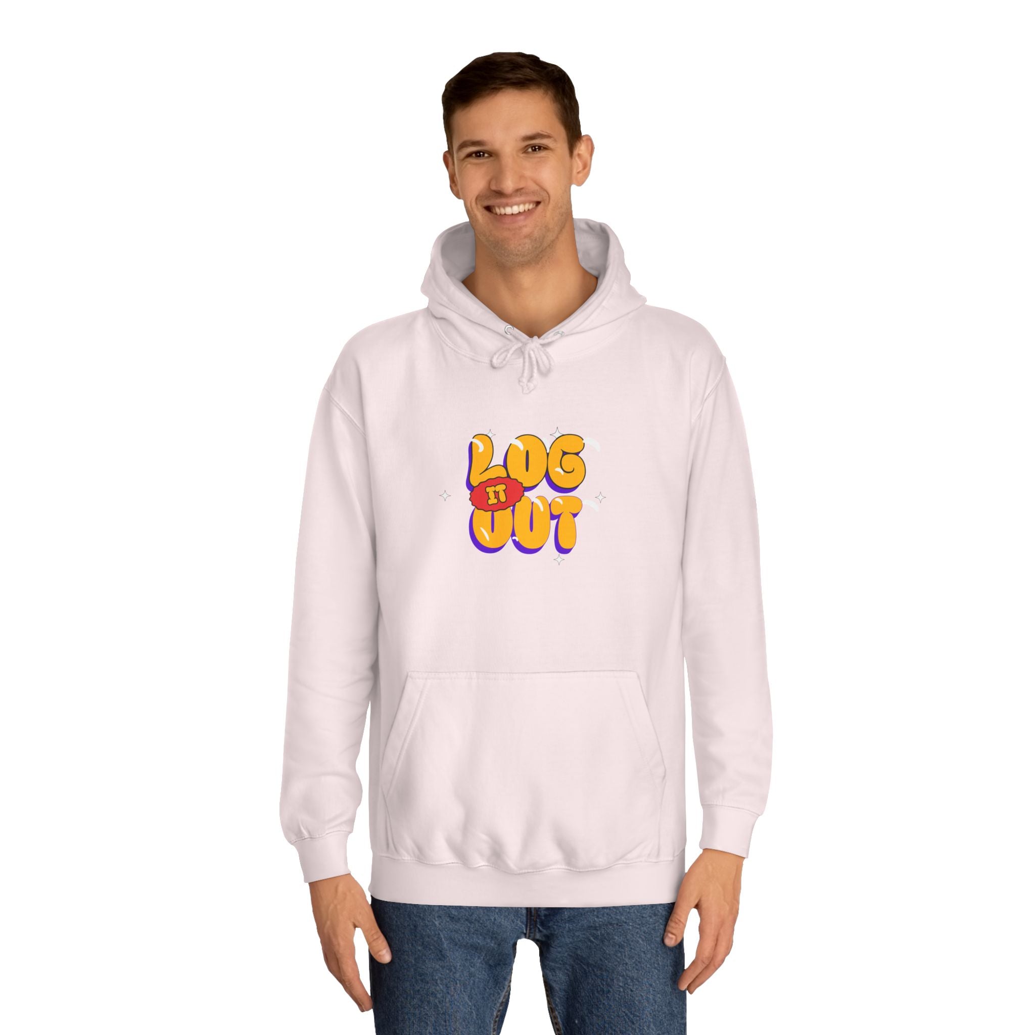 Casual Hoodie with 'Log It Out' Design, Unisex Sweatshirt for Any One, Cozy Gift for Grads, Perfect for Relaxing Days