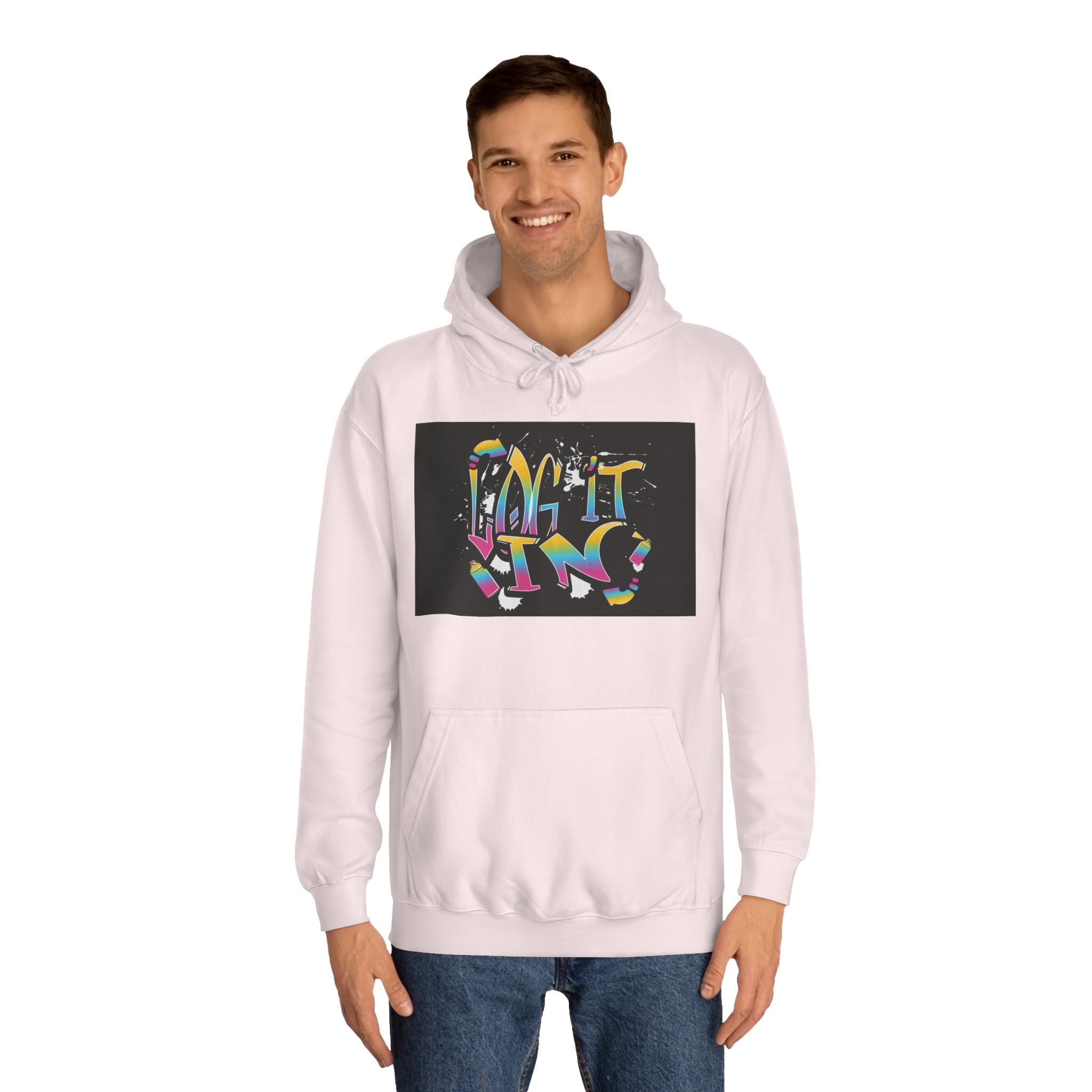 Colorful Unisex "log it in" Hoodie - Vibrant and Fun Sweatshirt for Anybody, Gift for Graduation, CozyWear, Artsy Hoodie