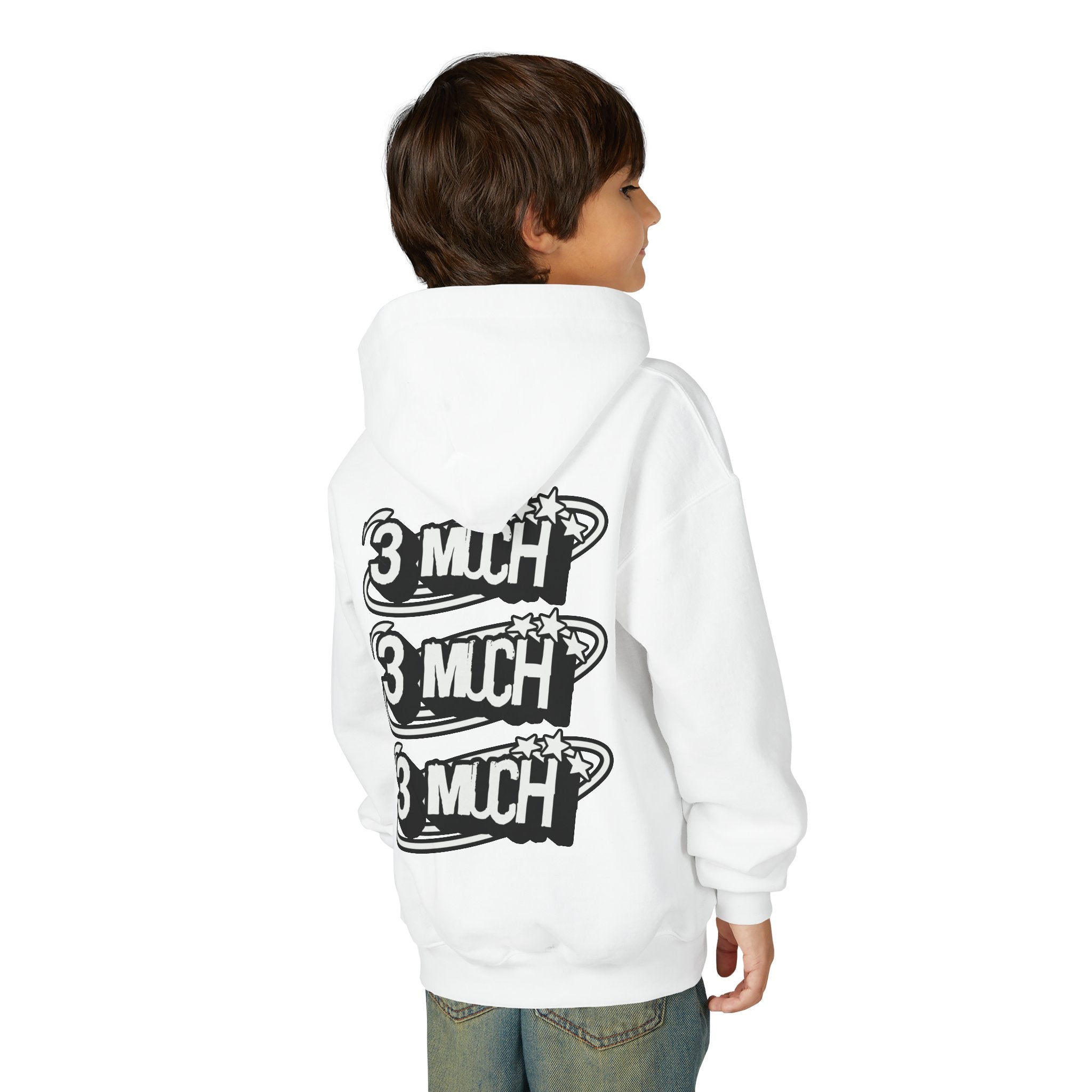 Youth Hoodie — Retro '3 MUCH'Style Graphic Pullover