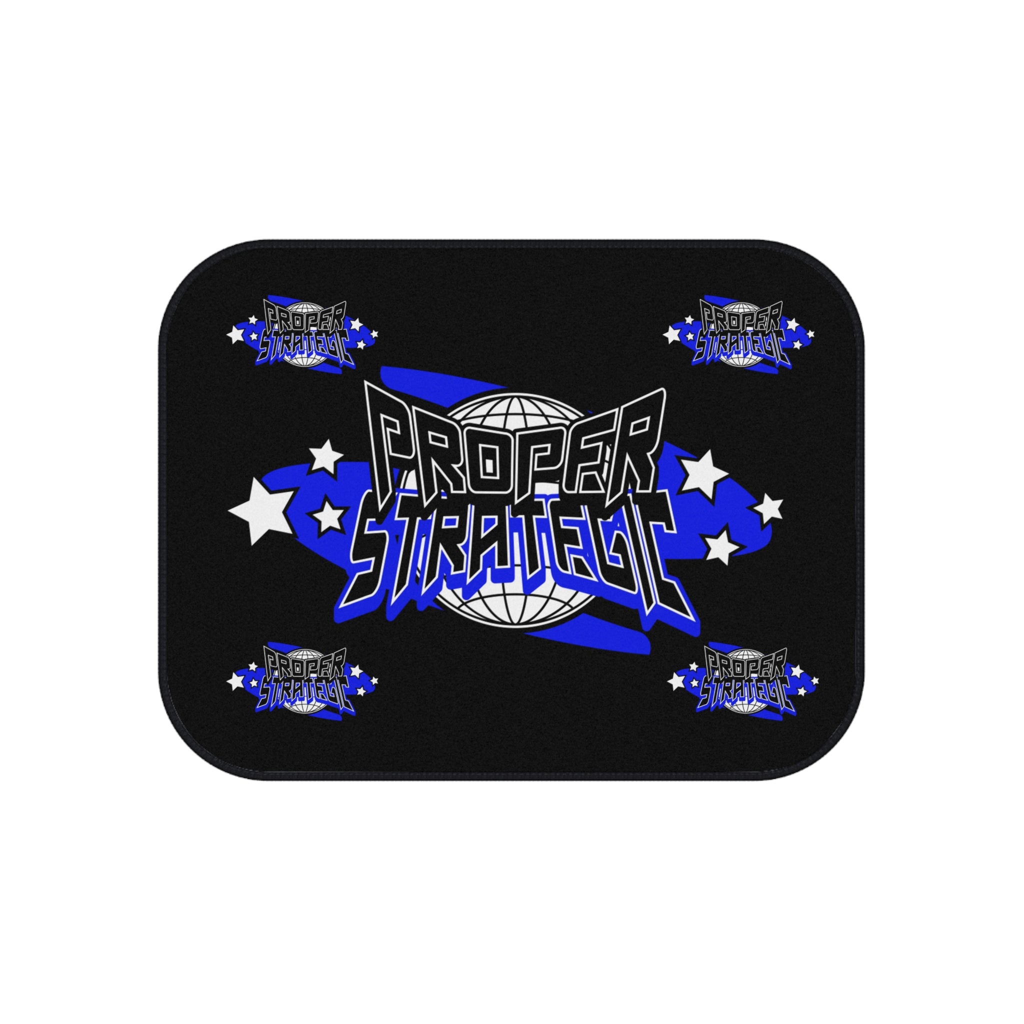 Proper Strategic Logo Car Mats (Set of 4) — Black & Blue Custom Auto Floor Mats