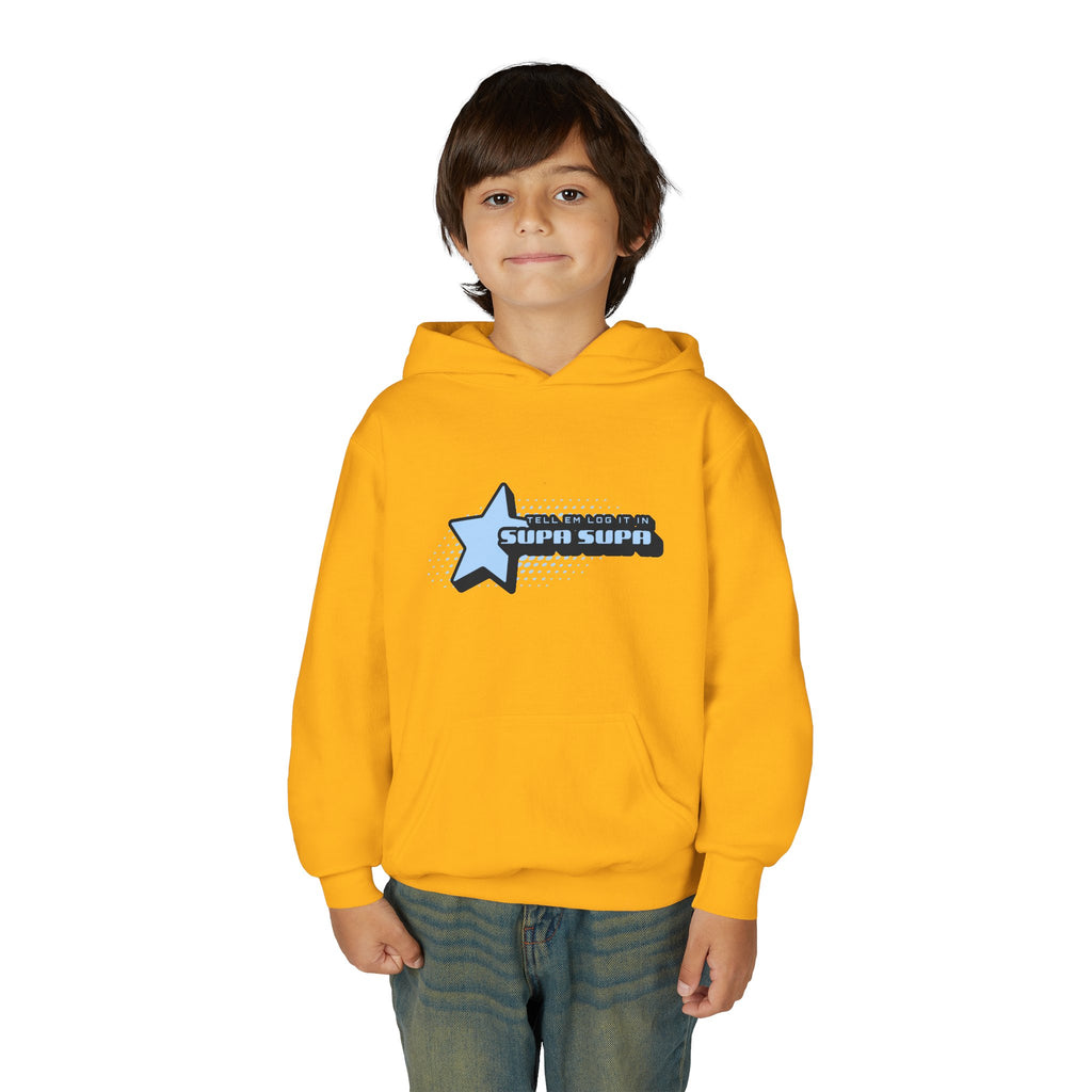 Youth Hoodie — Blue Star "SUPA SUPA" Graphic Pullover