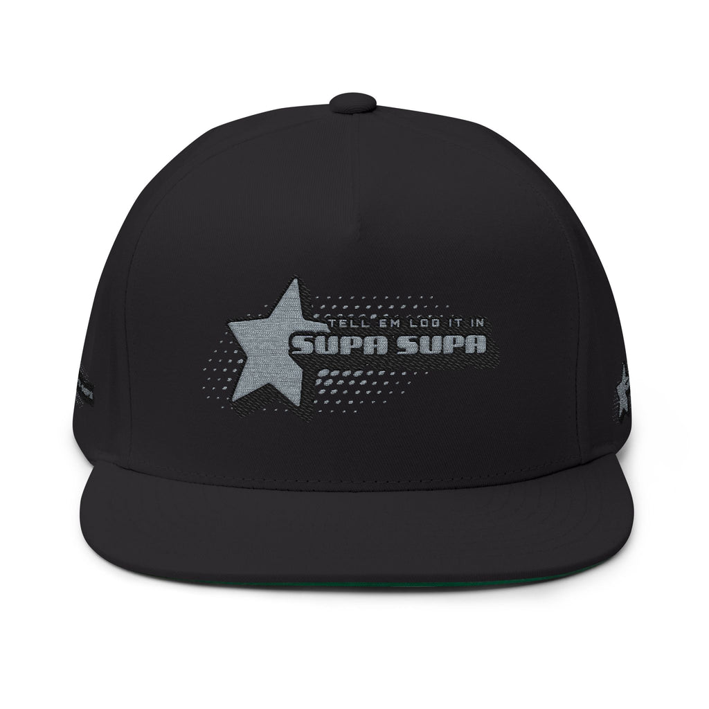Embroidered Star Snapback Hat — 'Supa Supa' Retro Logo Flat-Bill Cap