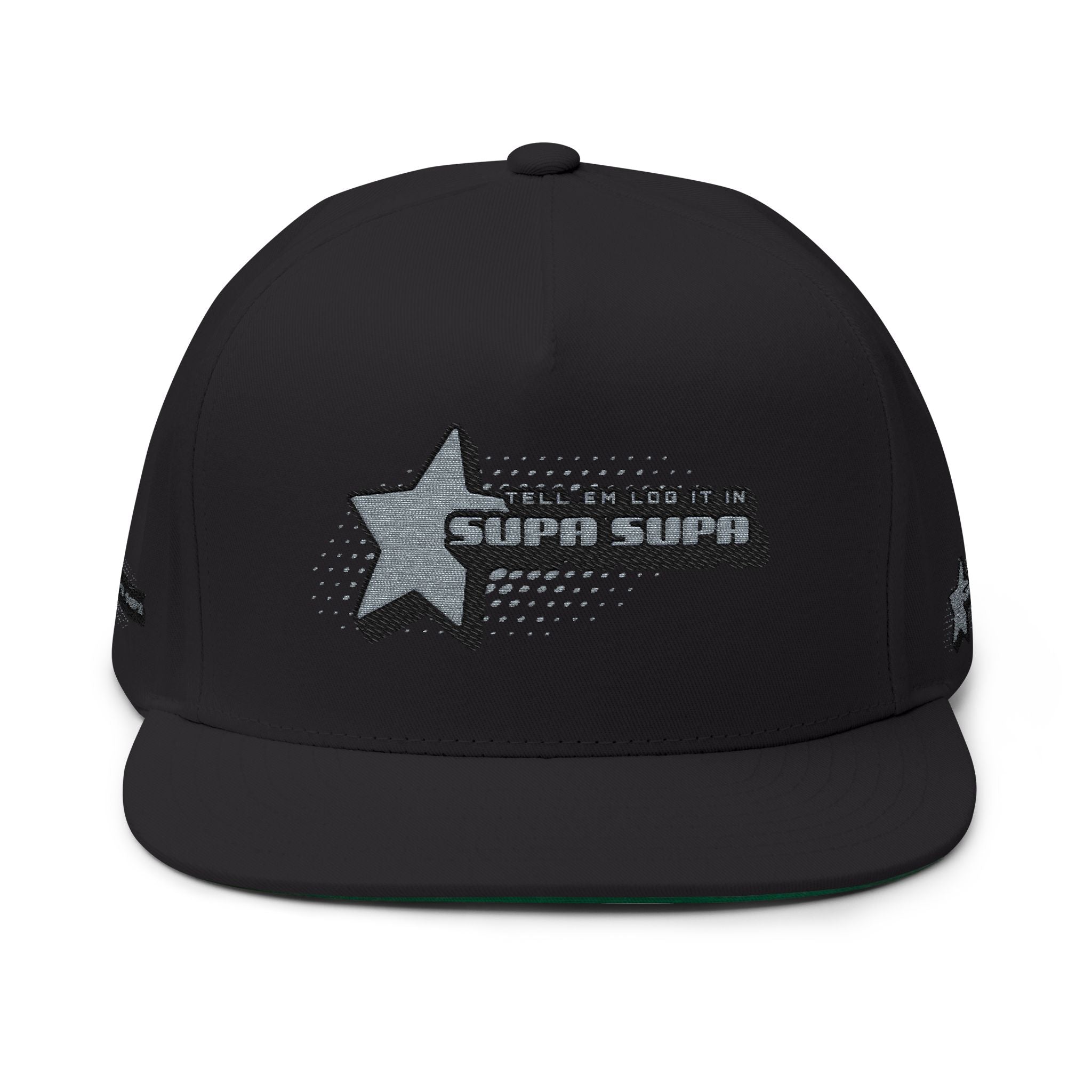 Embroidered Star Snapback Hat — 'Supa Supa' Retro Logo Flat-Bill Cap
