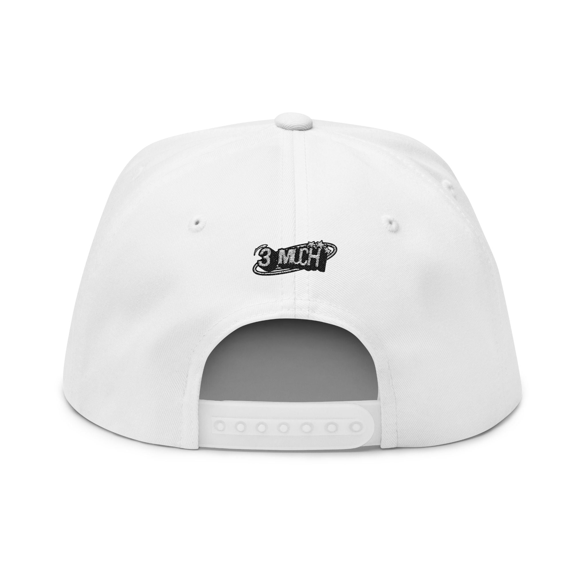 Embroidered Flat Bill Cap — 3 MuCH Retro Logo Snapback
