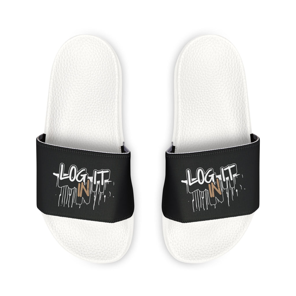 Men's Slide Sandals — Black Log it in-Print Casual Pool & Beach Slides