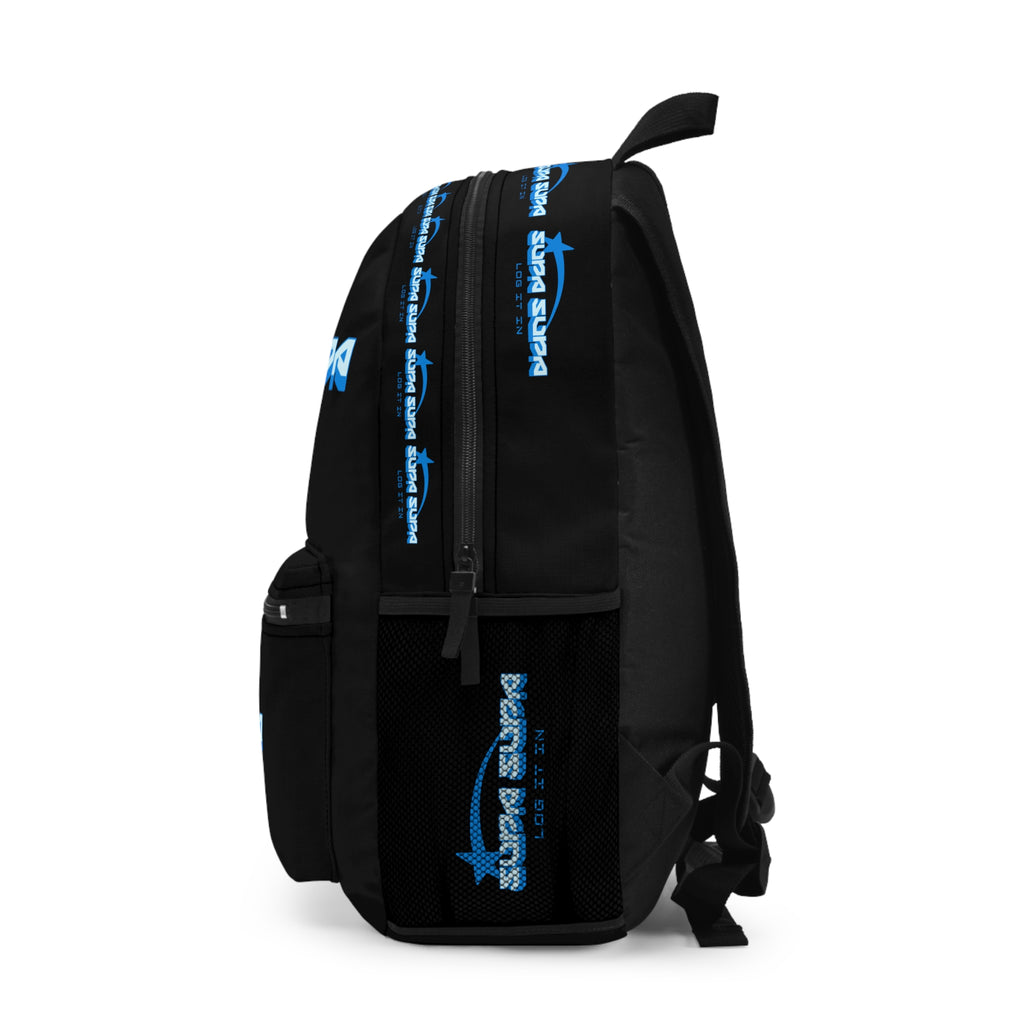 White & Blue 'Supa Supa - Log It In' Backpack — Retro Gamer/Streetwear Bag
