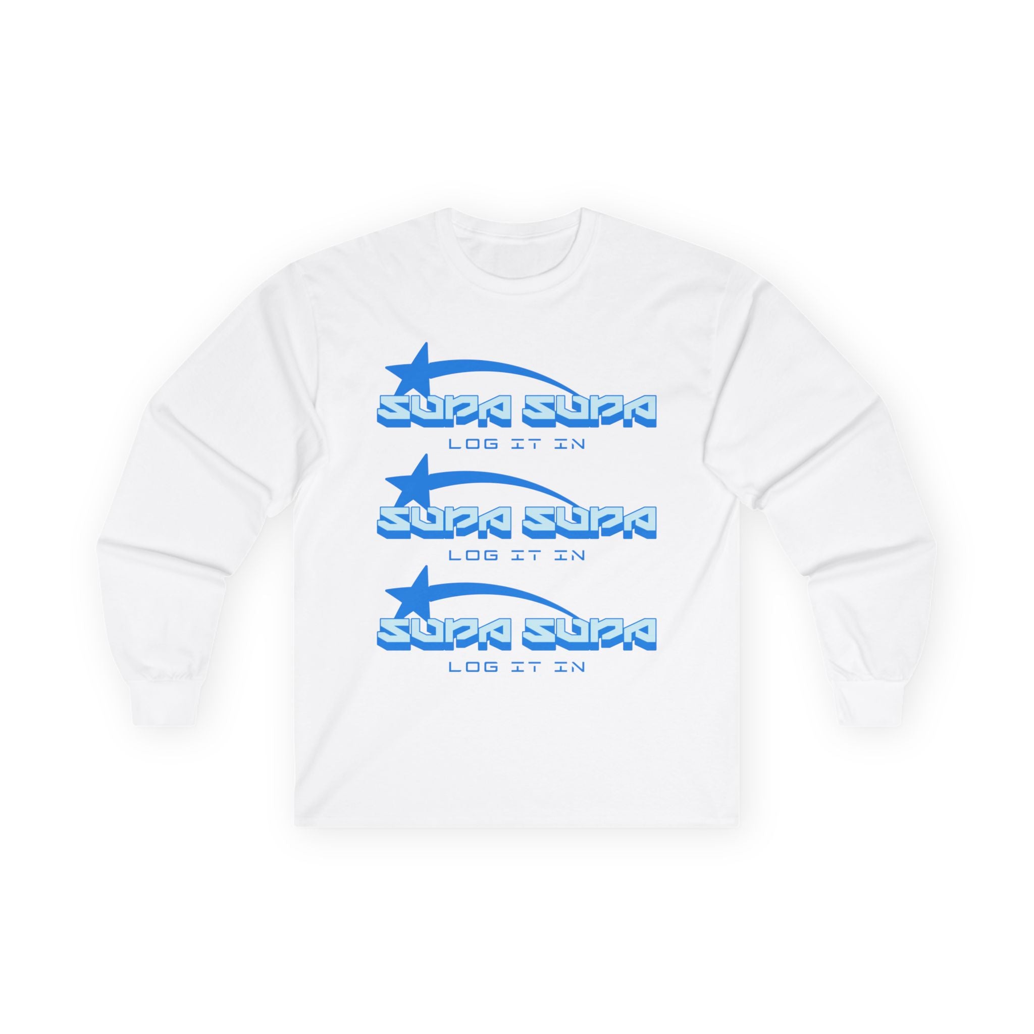 Retro Blue 'SUPA SUPA - LOG IT IN' Long Sleeve Tee