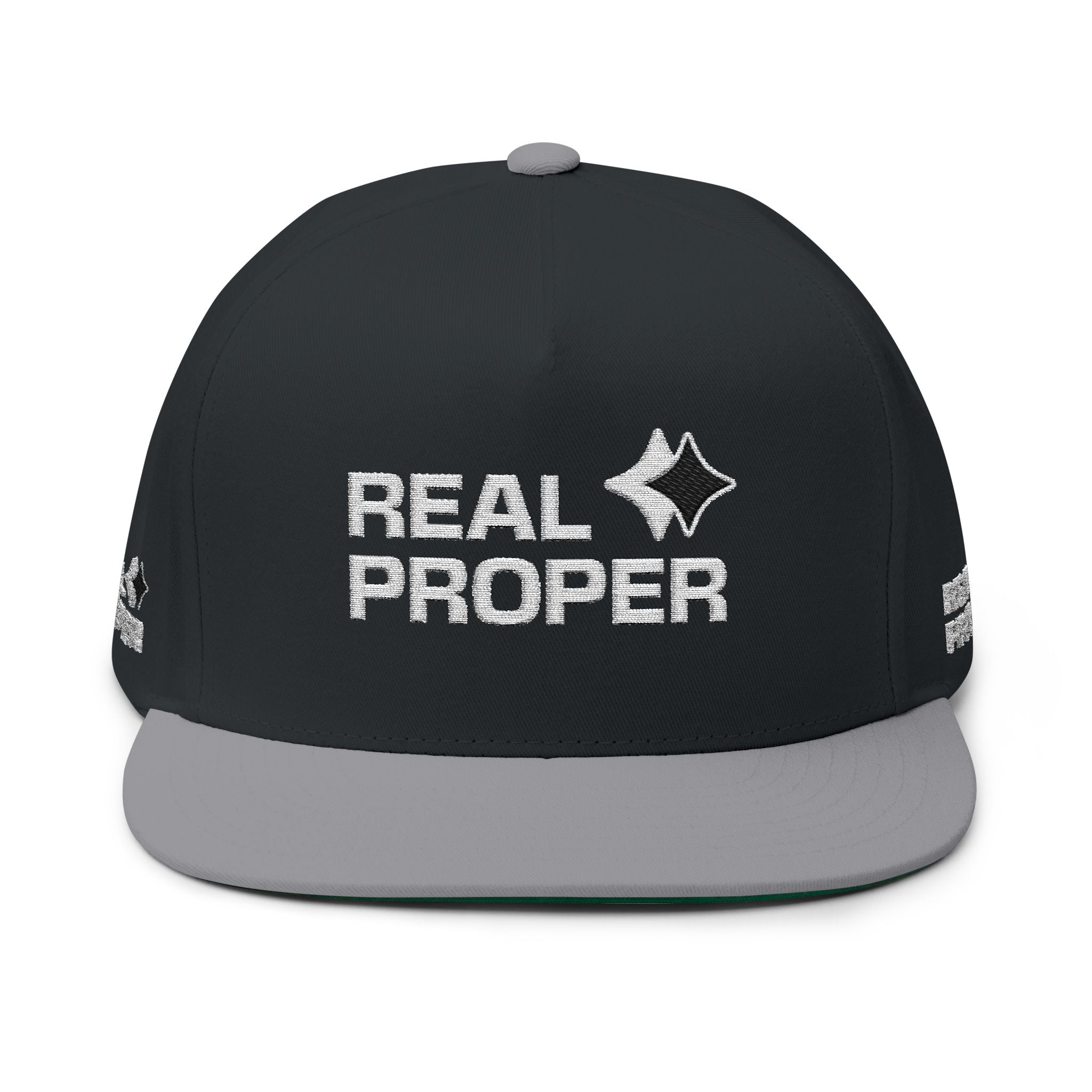 Real Proper Embroidered Flat Bill Cap – White Snapback Hat