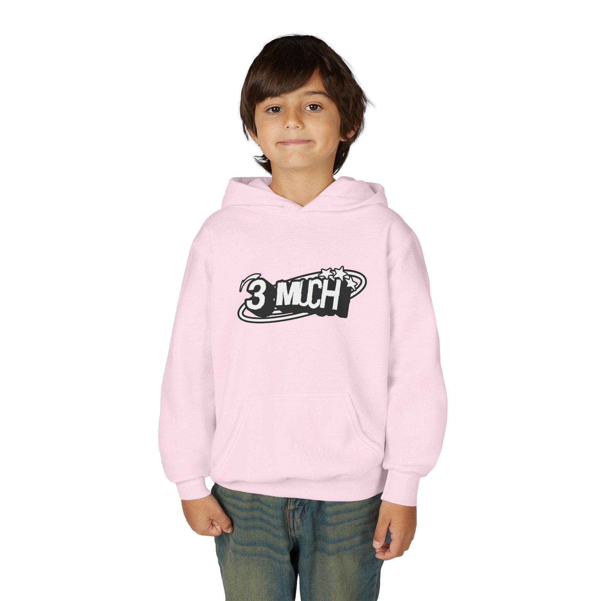 Youth Hoodie — Retro '3 MUCH'Style Graphic Pullover