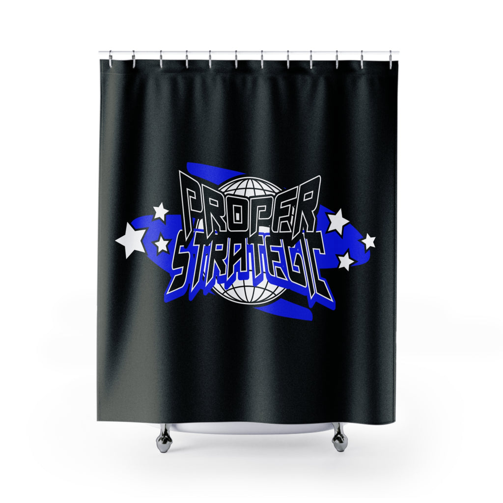 Proper Strategic Shower Curtain — Bold Retro Globe Graphic Bathroom Decor