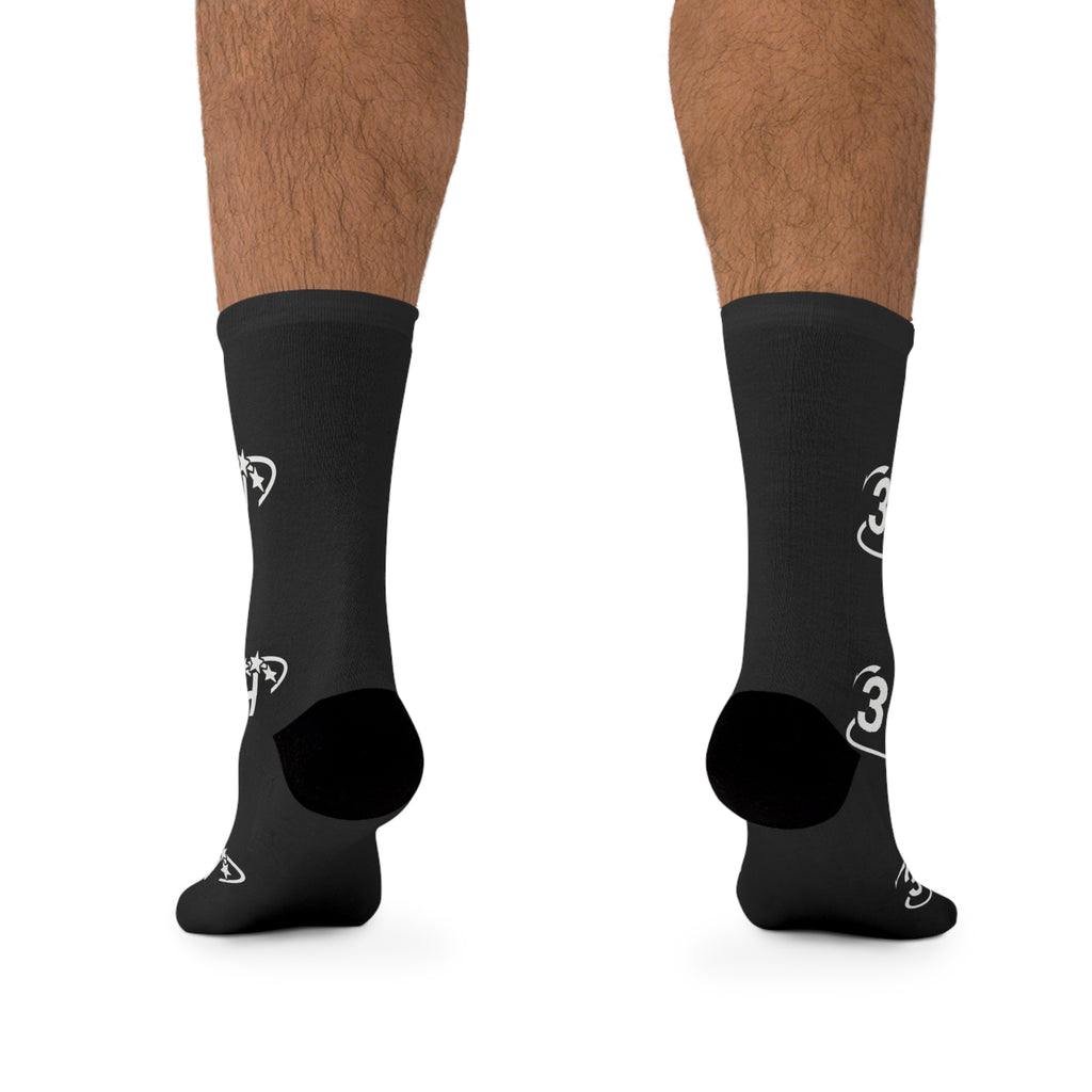 Black Logo Crew Socks — Poly '3 Much' Patterned Socks