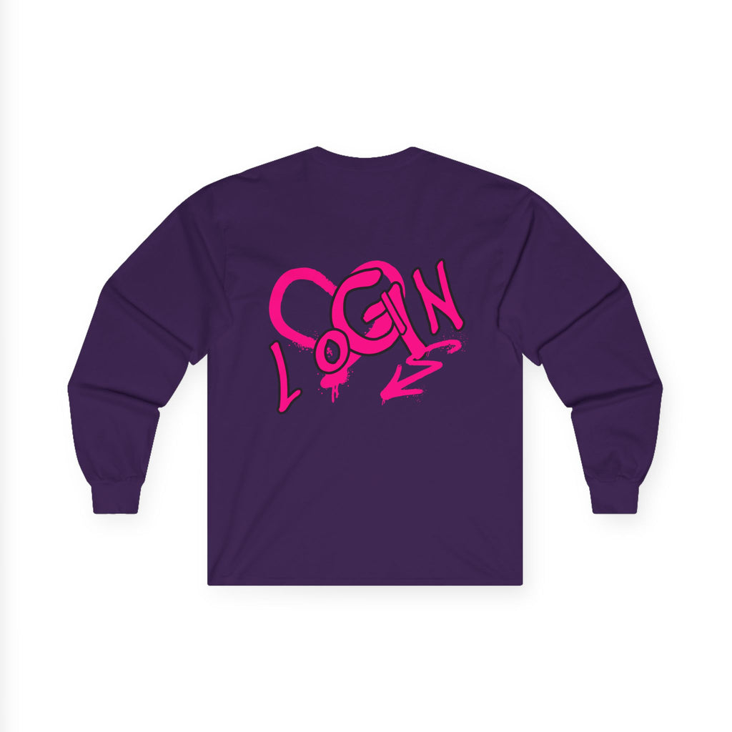 Long Sleeve Tee — Pink Graffiti "LOGIN" Heart Design