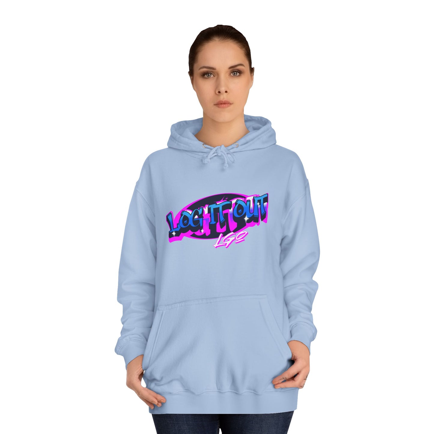 Vibrant Graffiti"Log it out"Hoodie, Unisex Fashion, Casual Wear, Student Apparel, Street Style, Gift for Graduates
