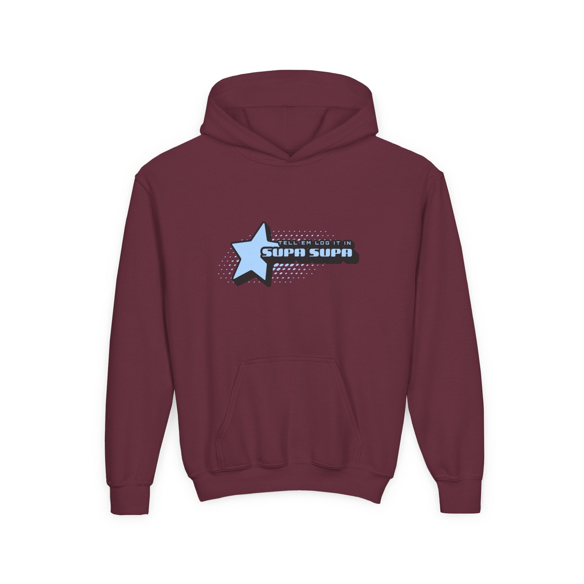 Youth Hoodie — Blue Star "SUPA SUPA" Graphic Pullover