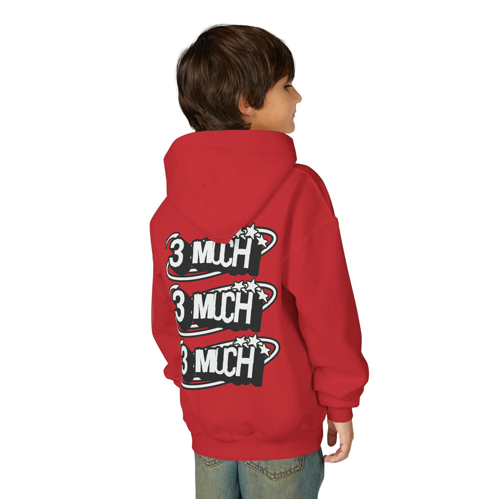 Youth Hoodie — Retro '3 MUCH'Style Graphic Pullover