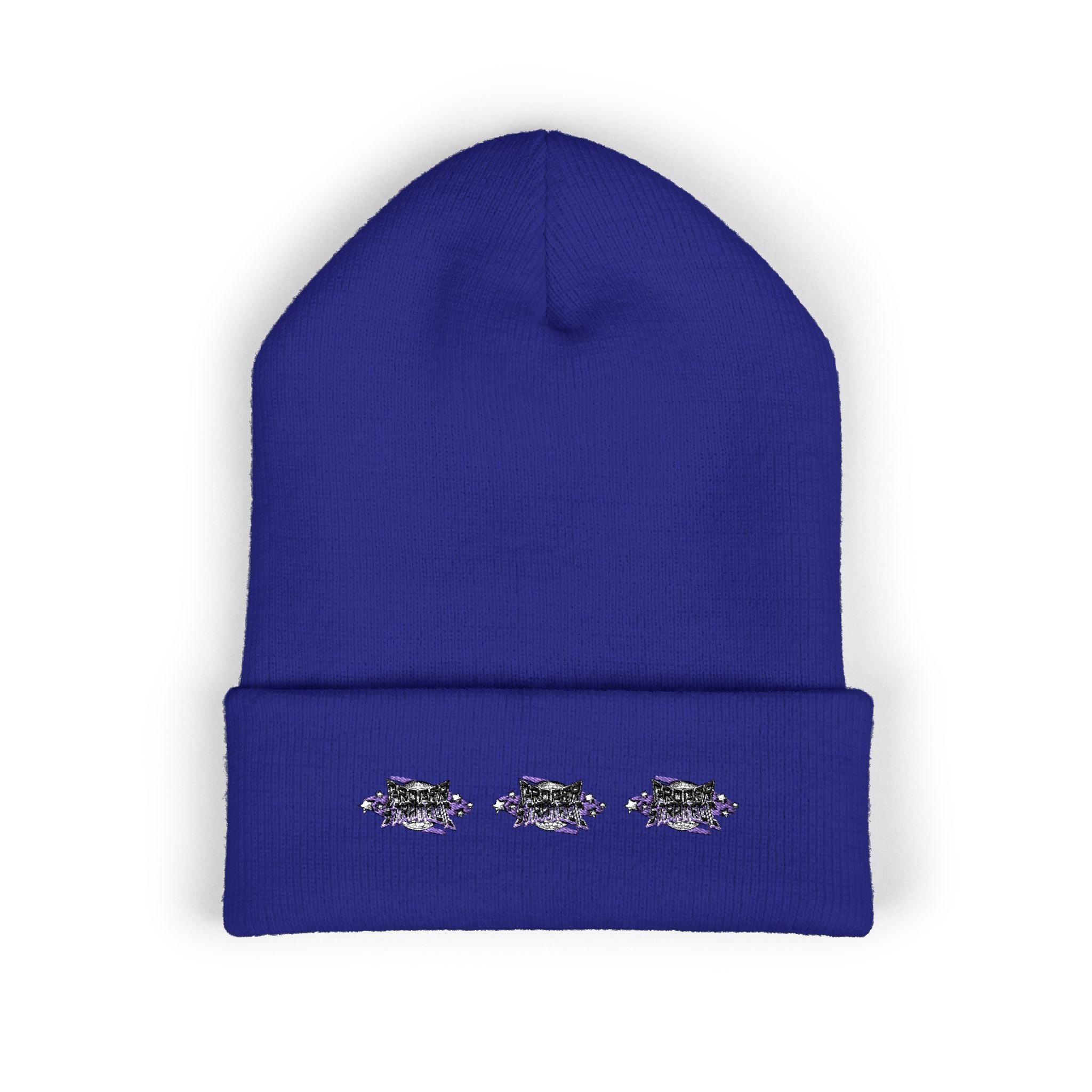 Embroidered "Strategic" Floral Cuffed Beanie