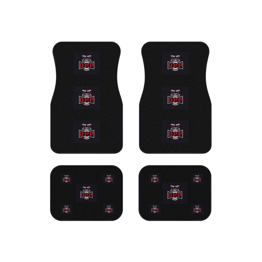Car Mats (Set of 4) - Black "OPP" Logo Floor Liners with Repeated Badge Design