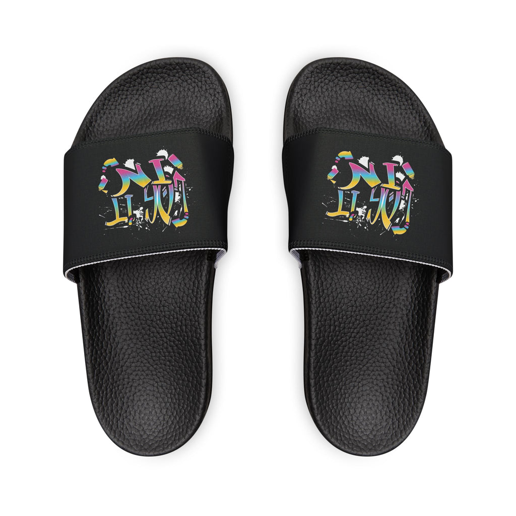 Women's Slide Sandals — Colorful Graffiti 'LOG IT IN' Removable-Strap Slides