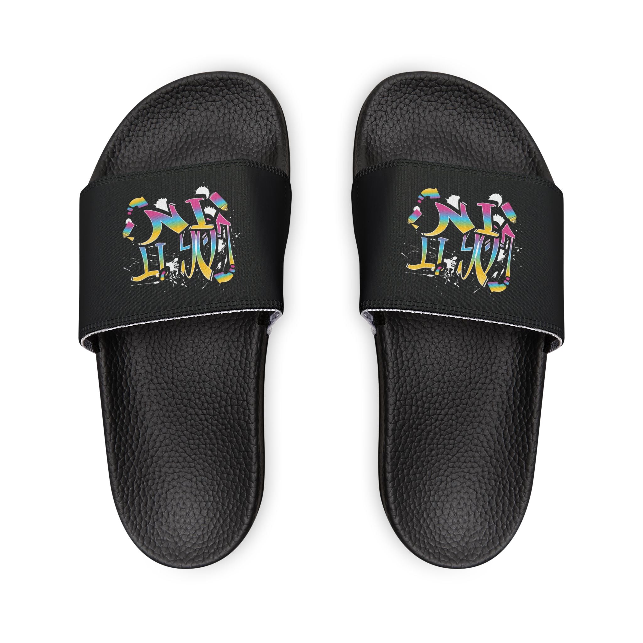 Women's Slide Sandals — Colorful Graffiti 'LOG IT IN' Removable-Strap Slides