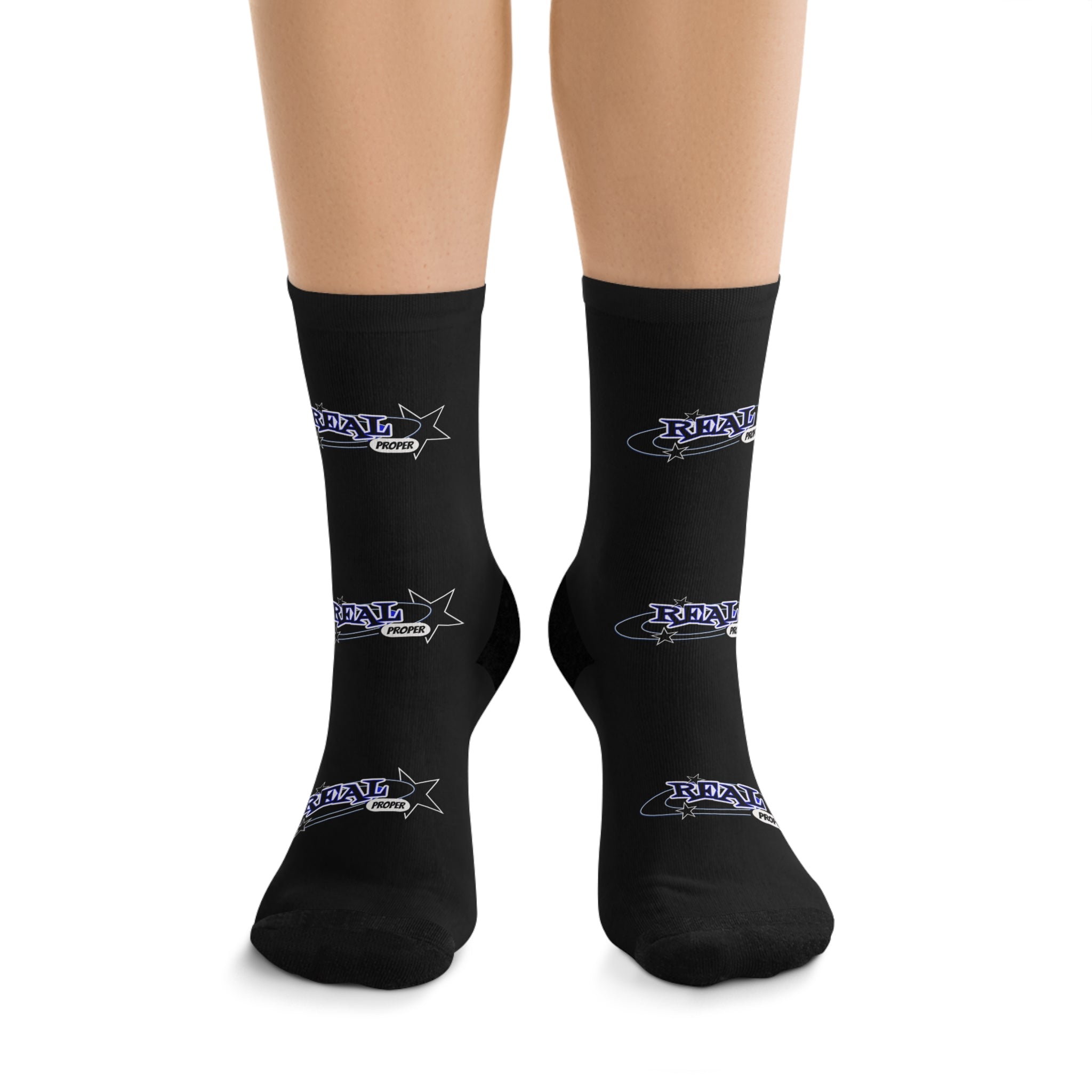 "Real Proper" Logo Crew Socks — Recycled Poly Performance Socks