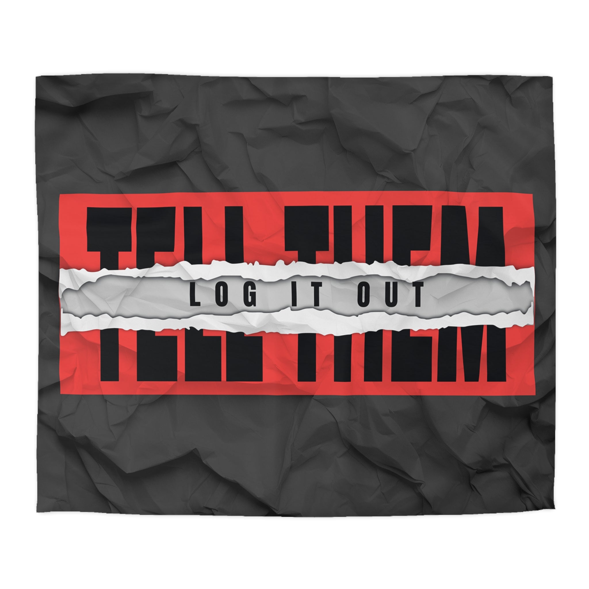 Duvet Cover — Bold 'Log It Out' Graphic Microfiber Duvet (Crinkled Black & Red)