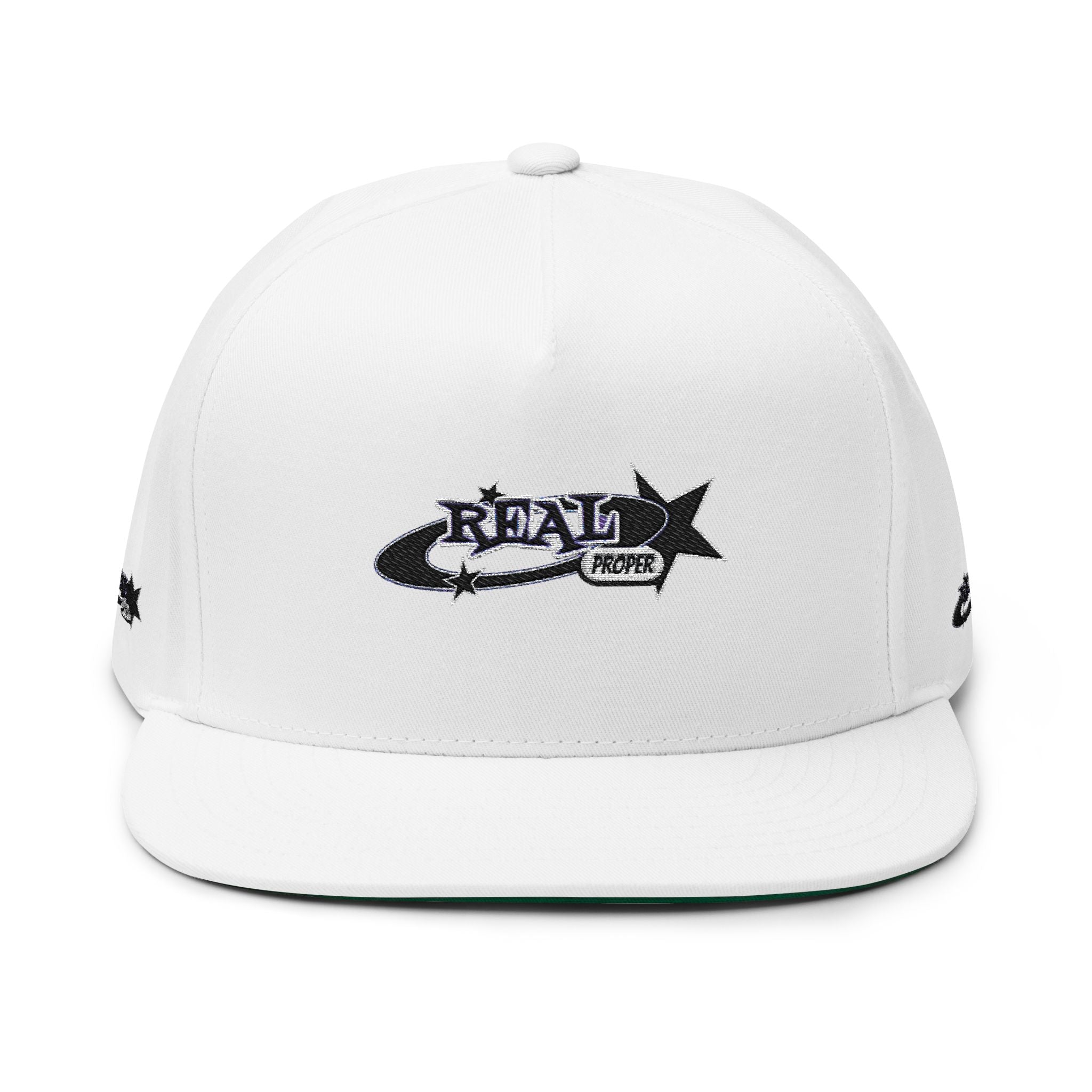 Embroidered Flat Bill Cap — Retro 'Real Proper' Logo Snapback