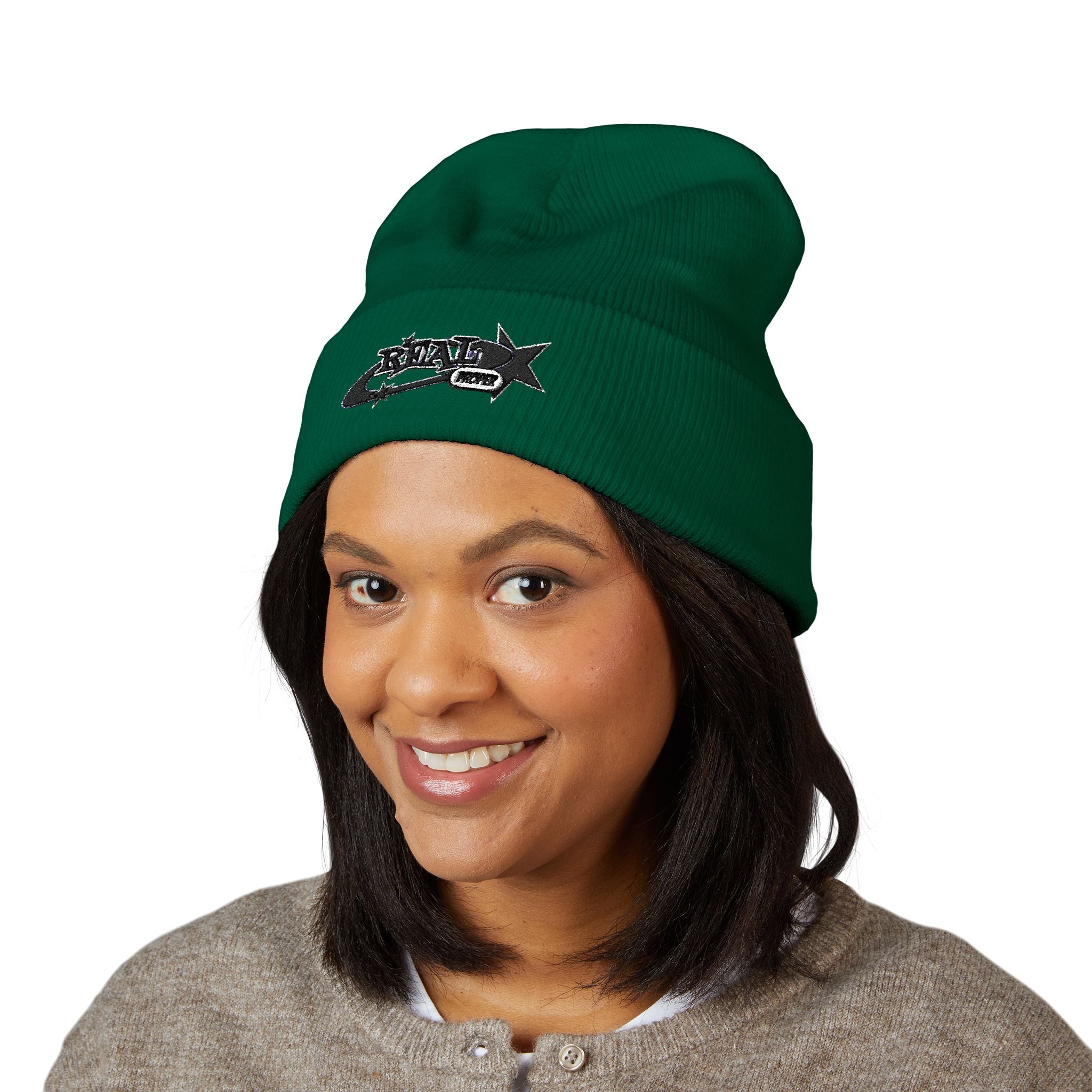 Embroidered 'Real Properl' Star Cuffed Beanie — Classic Winter Knit Hat