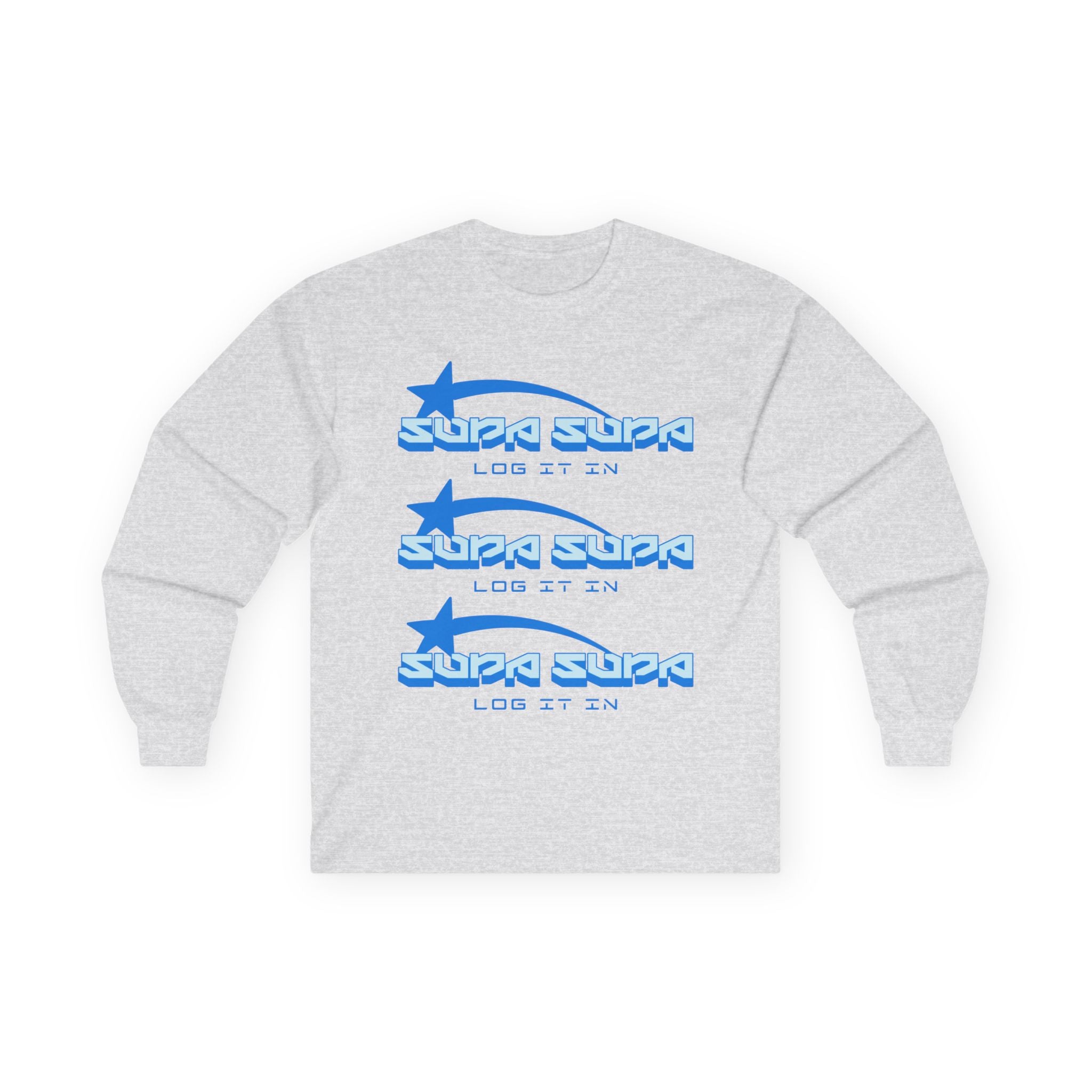Retro Blue 'SUPA SUPA - LOG IT IN' Long Sleeve Tee