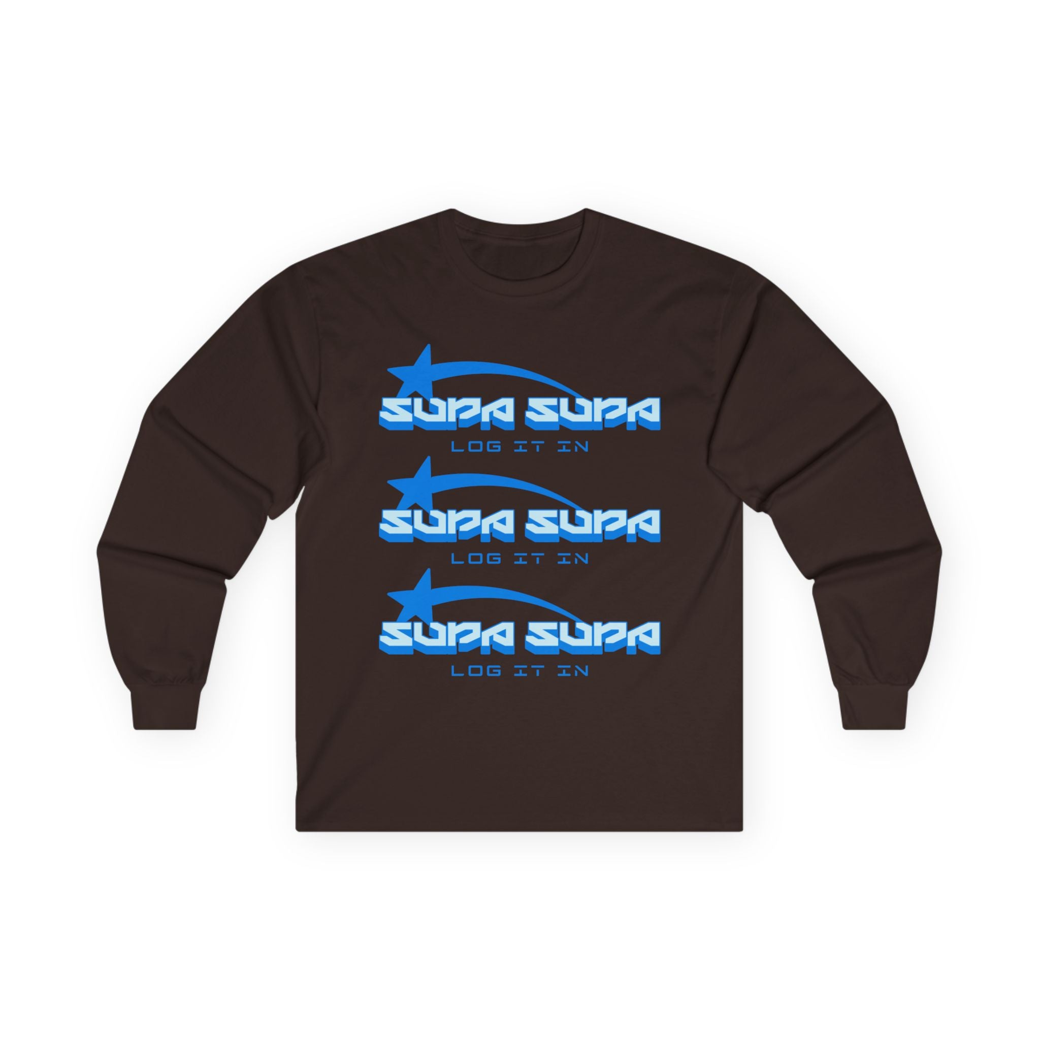 Retro Blue 'SUPA SUPA - LOG IT IN' Long Sleeve Tee