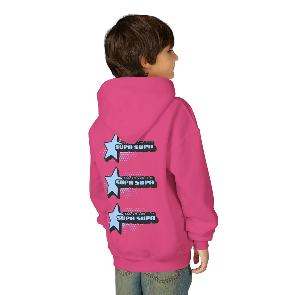 Youth Hoodie — Blue Star "SUPA SUPA" Graphic Pullover