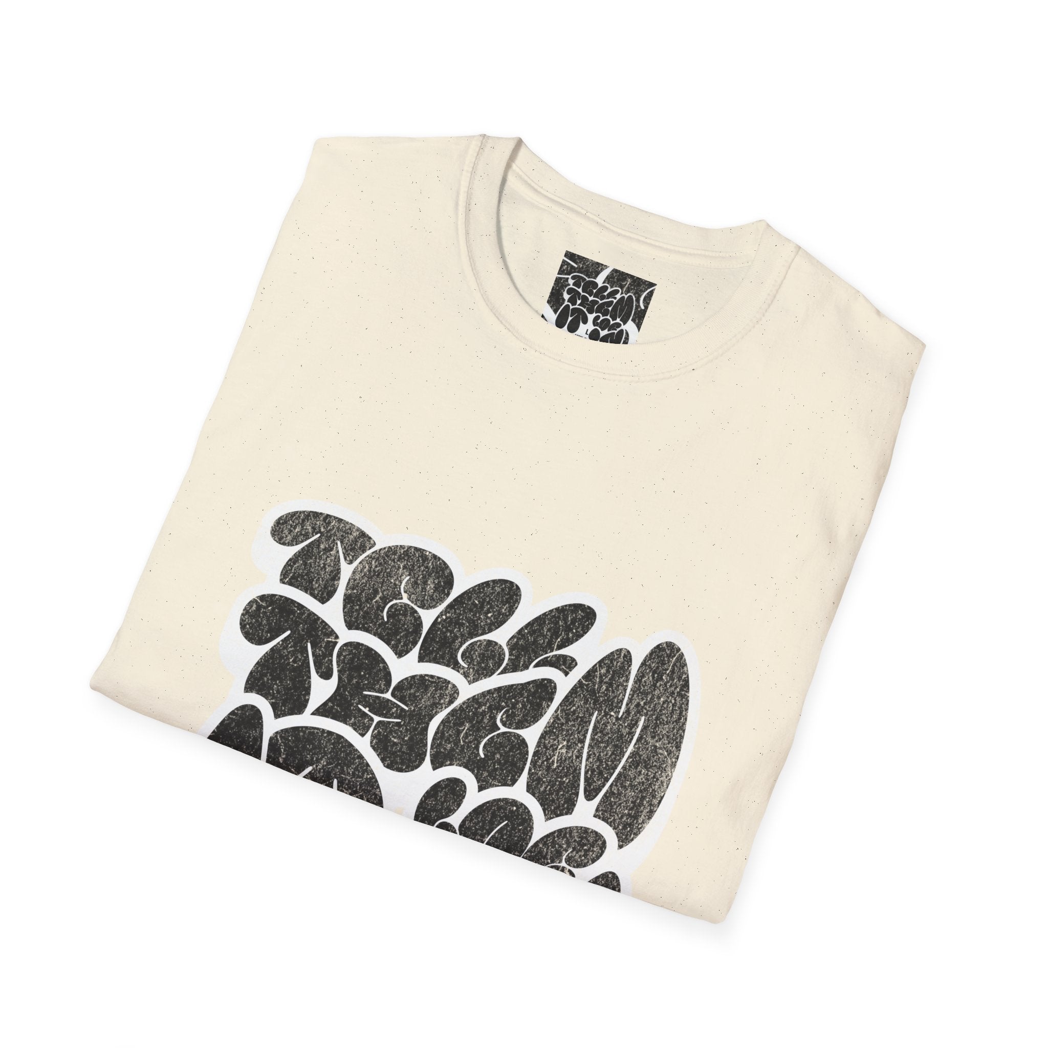 Abstract Bubble Letter Graphic "LOG IT IN" T-Shirt — Vintage Black Text Design